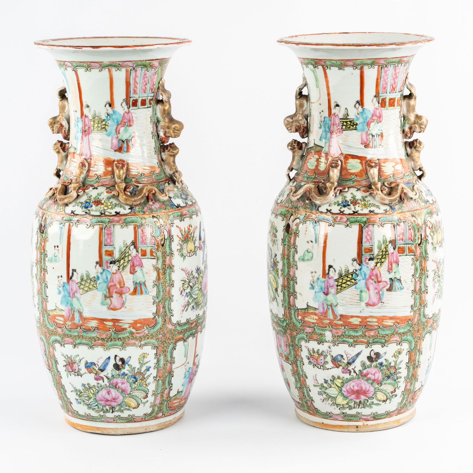 A Pair of Chinese Canton Vases, Polychrome decorated with Palace Scenes. 19th/20th century. (1 of 11)