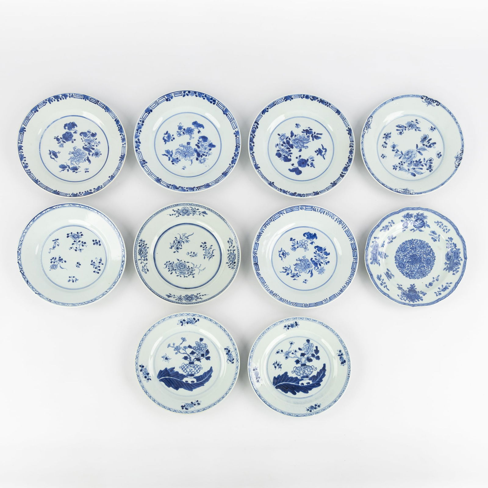 A Collection of 10 Chinese Porcelain Plates, Blue and White Decors. 18th/19th C. (1 of 5)