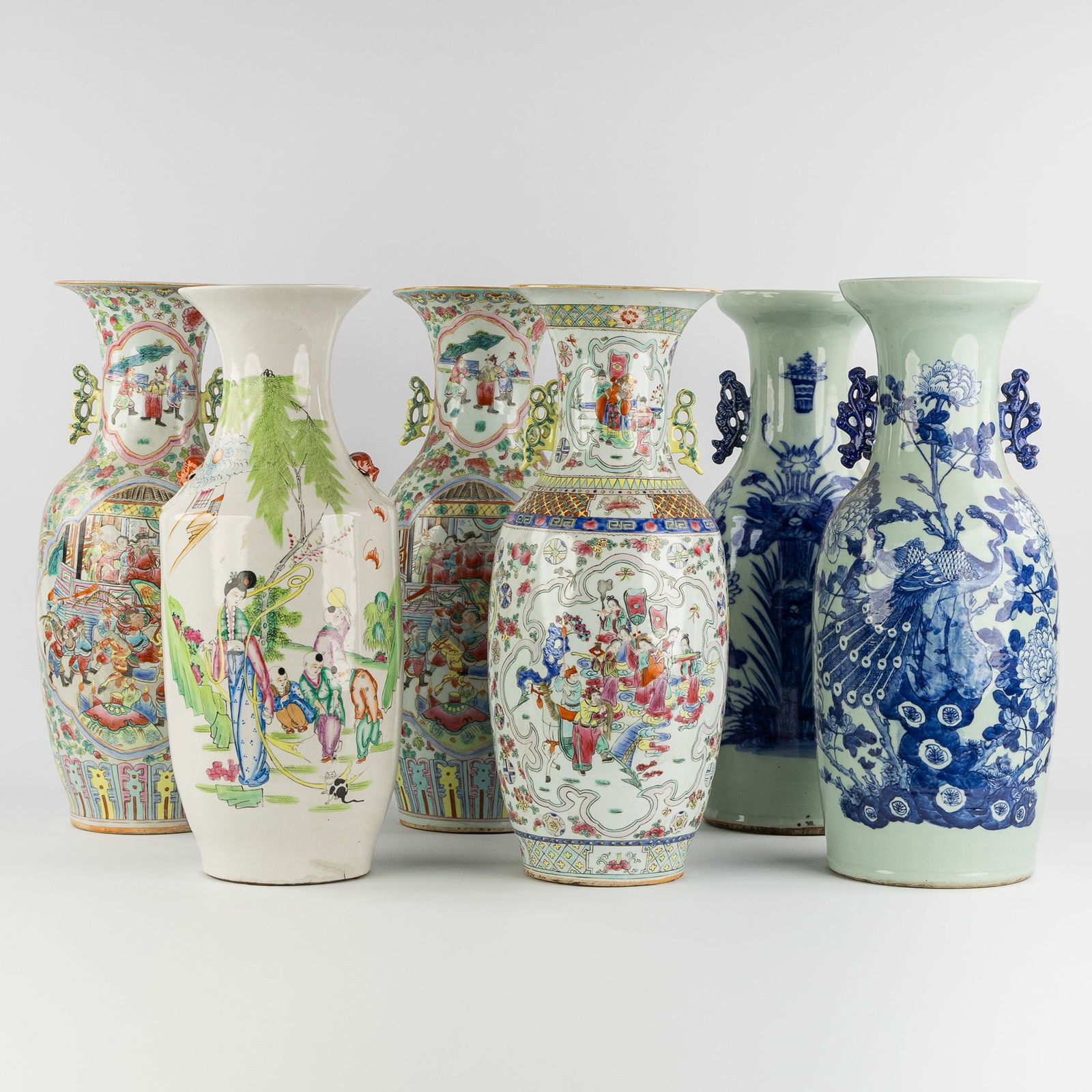 Six Chinese Vases, Celadon and Famille Rose, 20th C. (1 of 10)