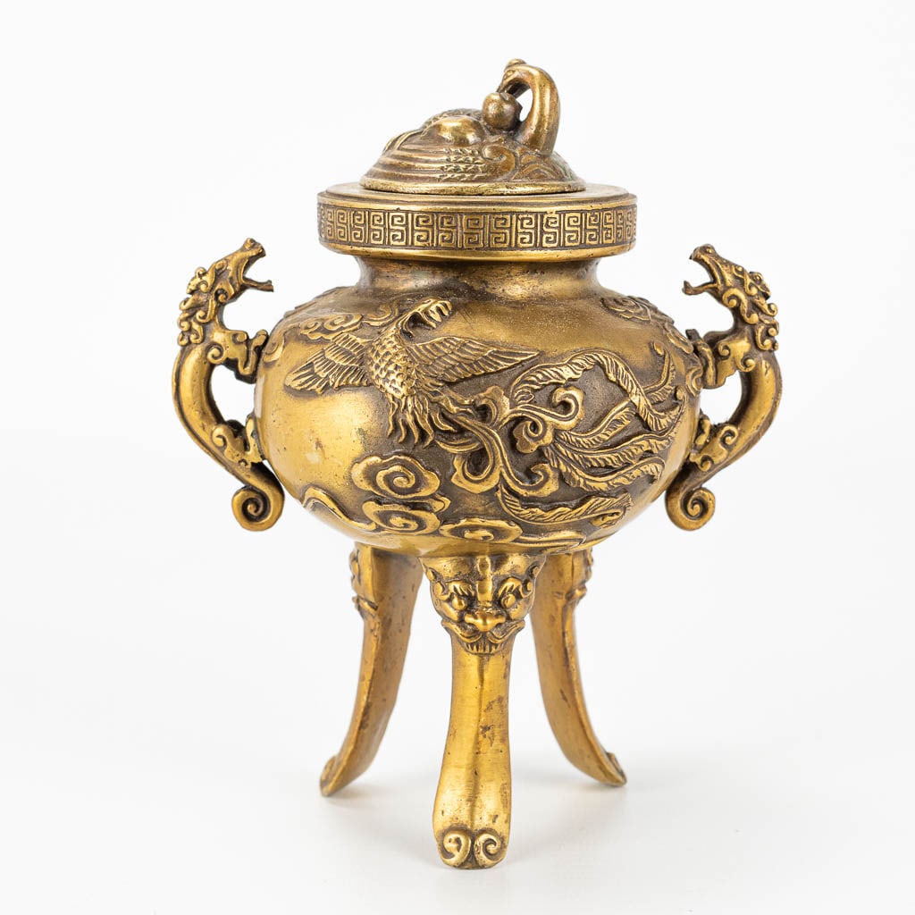 A Bronze Koro Brule Perfume or Incense Burner, decorated with Dragons and Phoenixes. Japan, Meiji, (1 of 11)