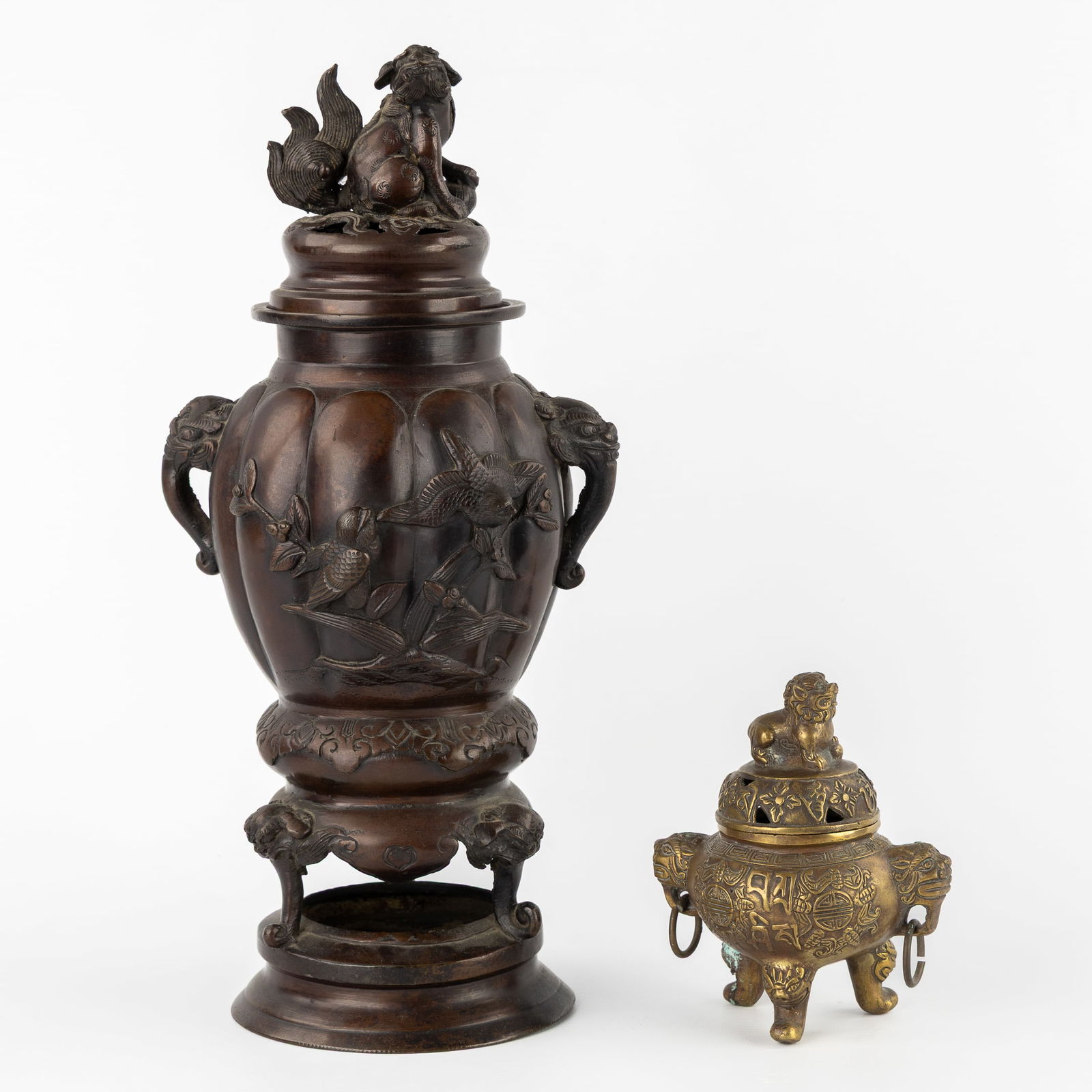 Two Bronze Incense Burners, Decorated with Foo Dogs or Buddhist Lions, Japan and China. (1 of 11)