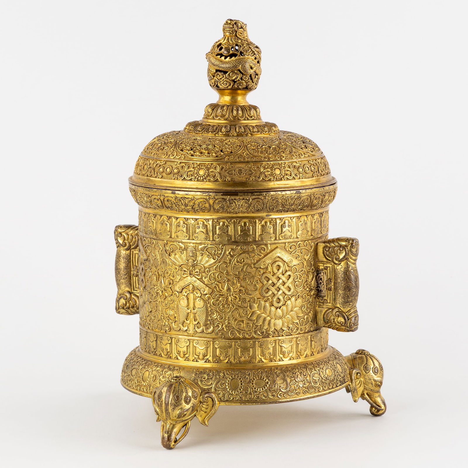 A Fine Chinese 'Tripod' Incense Burner, Gold-plated bronze. 19th/20th century. (1 of 20)