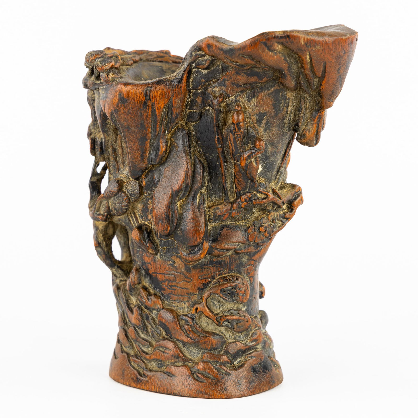 A Finely Sculptured Chinese Agarwood Cup, depicting a Landscape with a Wise Man and a Pagoda. (1 of 8)