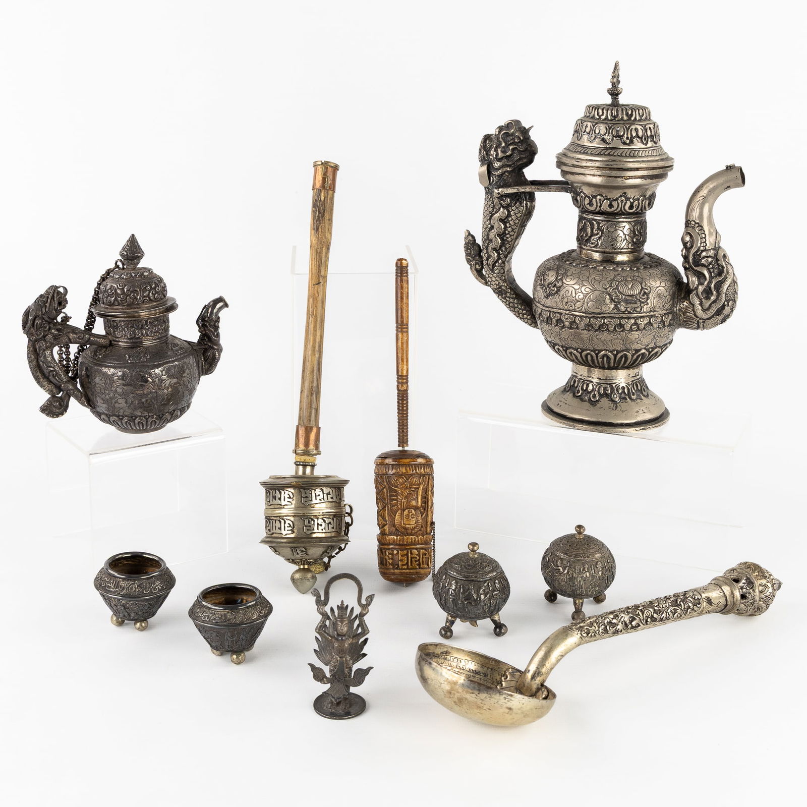 A collection of Tibetan and Oriental Accessories, Silver and Silver-Plated Metal. Silver, 359g. (1 of 10)