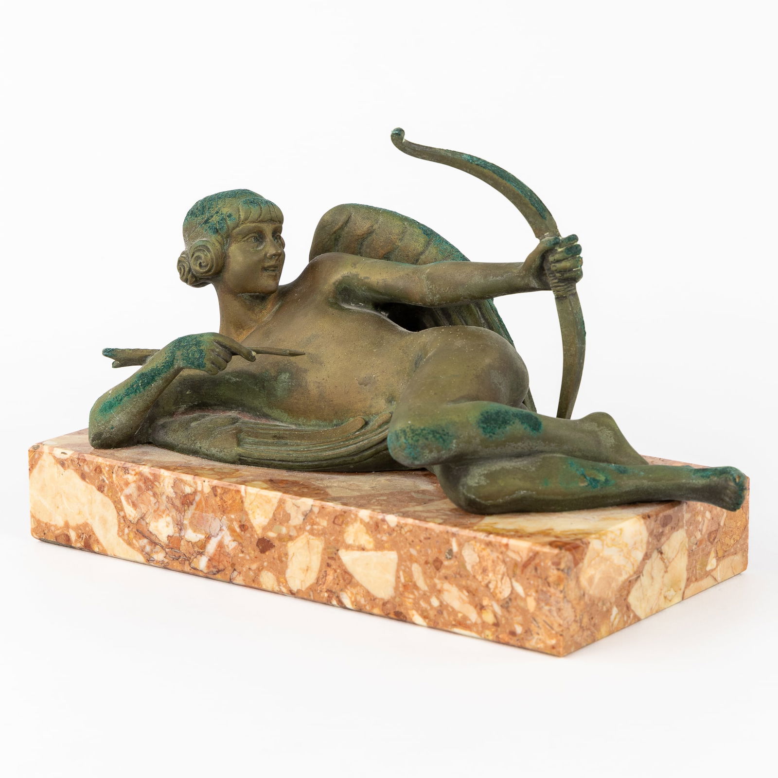 A Sculpture of a Reclining Cupid, Patinated Bronze, Art Deco. (1 of 7)