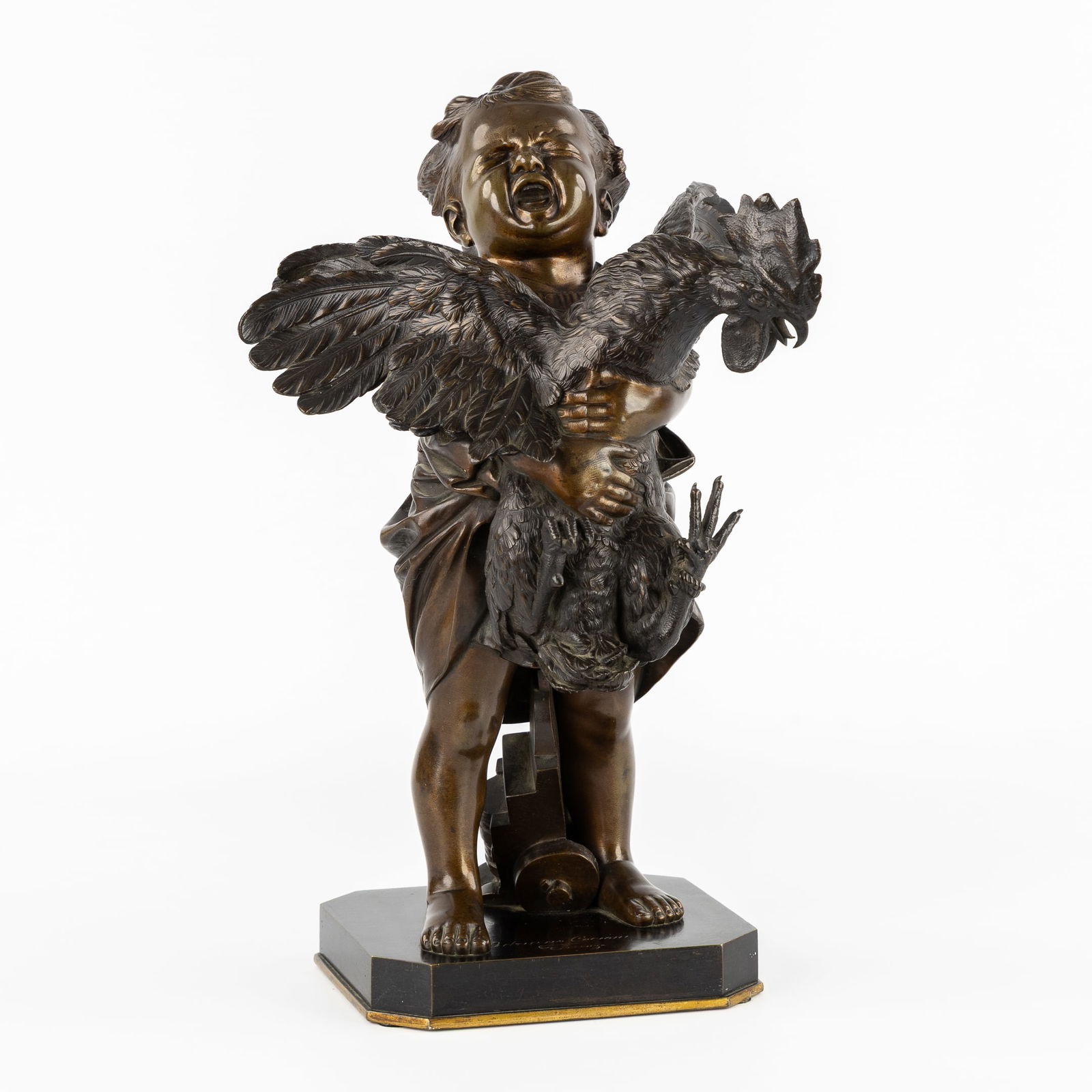 Adriano Cecioni (1836/38-1886) 'Child with Rooster', patinated bronze. (1 of 9)