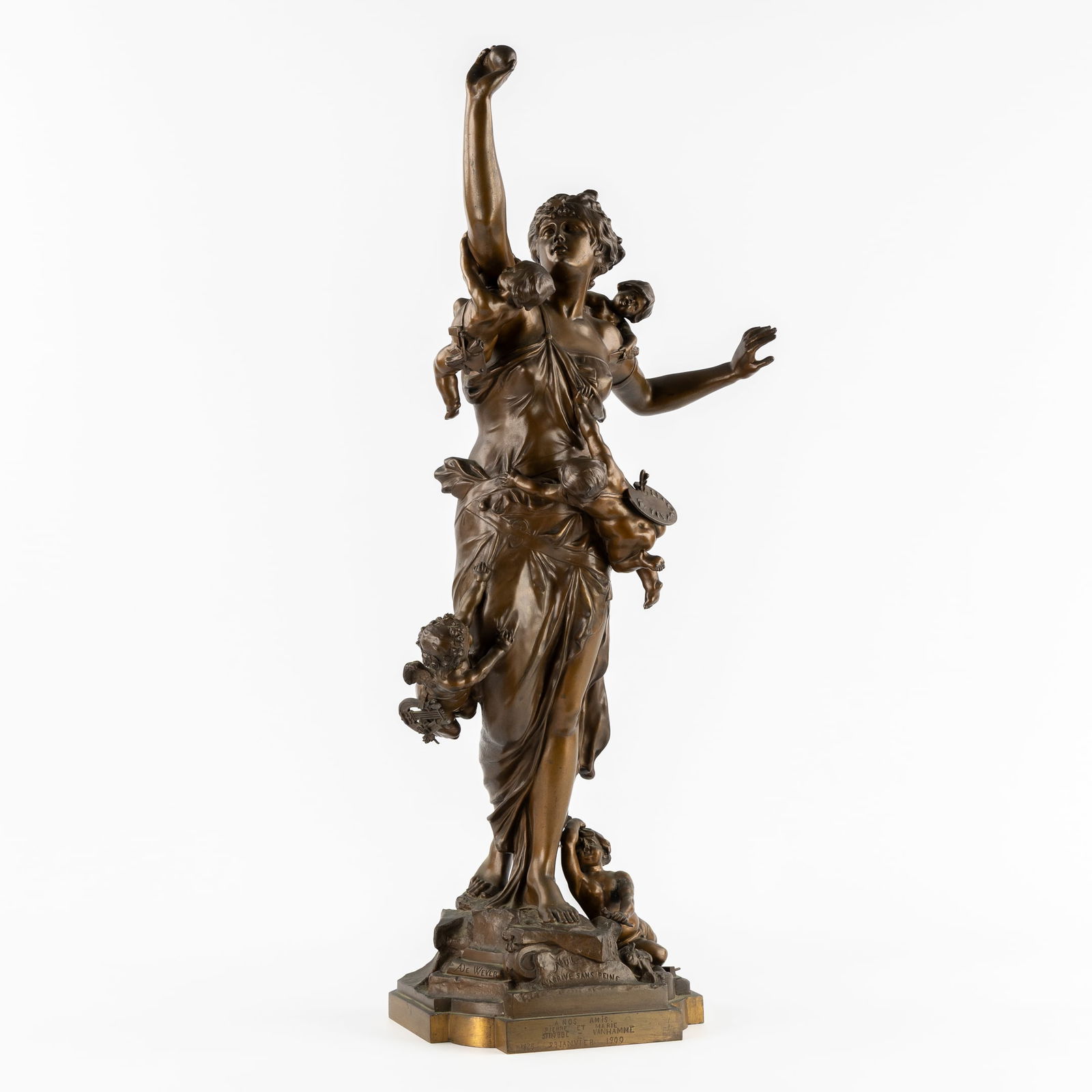 Auguste De Wever (1836-1910) 'Nul N'Arrive Sans Peine', Allegory of the Arts, patinated bronze. (1 of 10)