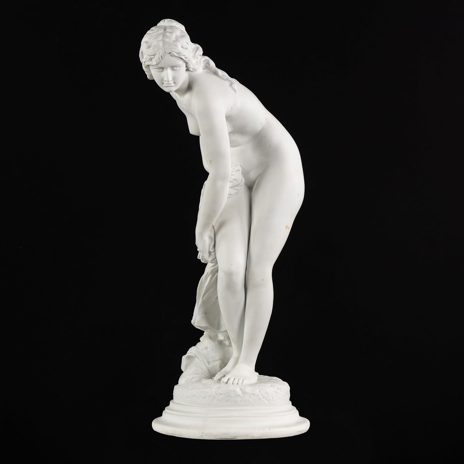 Ernest Eugène Hiolle (1834-1886) 'The Bathing Venus', a large biscuit porcelain sculpture. (1 of 8)