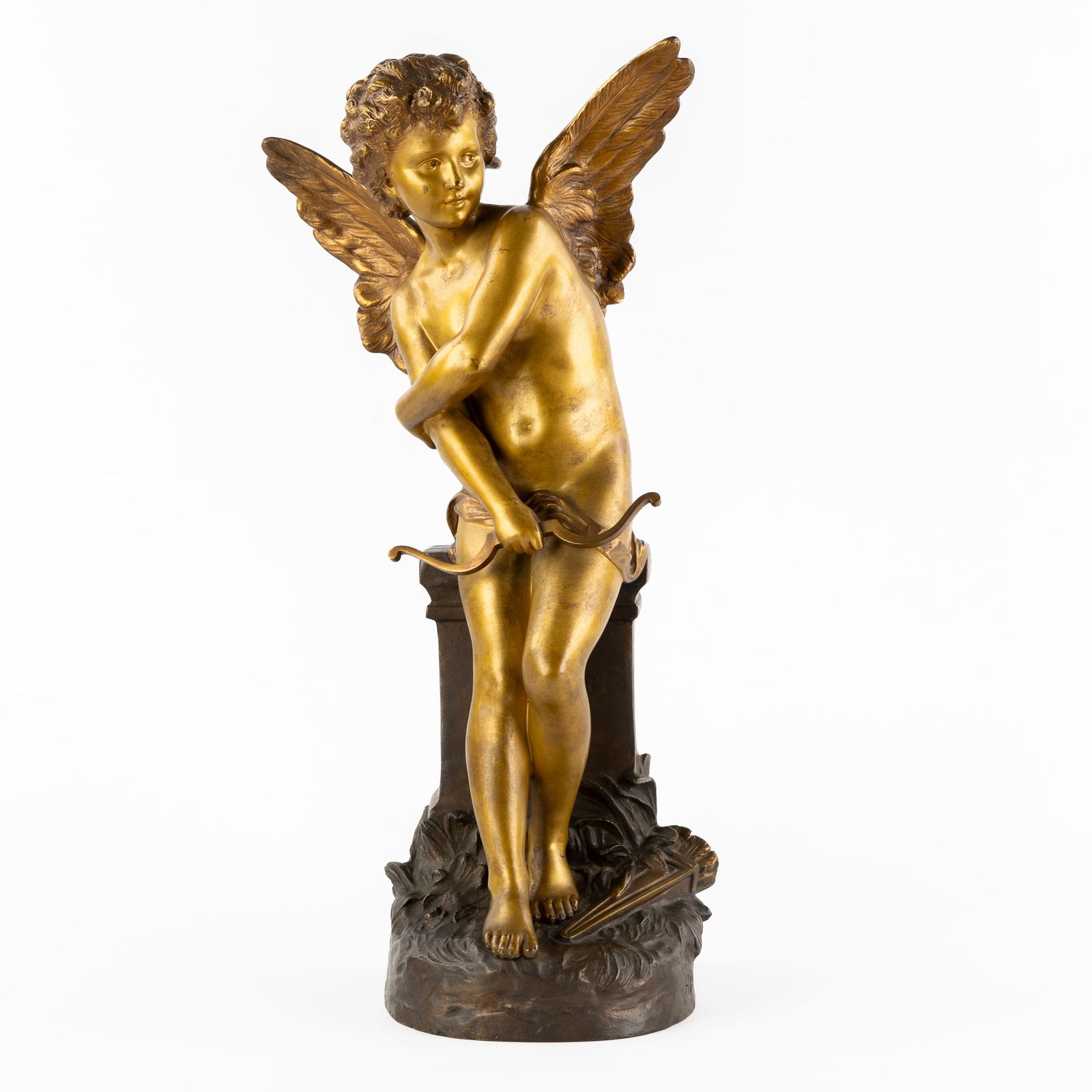 Hippolyte Moreau (1832-1927) 'Cupido' Patinated bronze. After Bougereau. Circa 1900.: Hippolyte Moreau (1832-1927) 'Cupido' Patinated bronze. After Bougereau. Circa 1900. Light and dark brown patinated bronze. Signed Hip Moreau d'après Bouguereau (William Adolphe Bouguereau (1825-1905