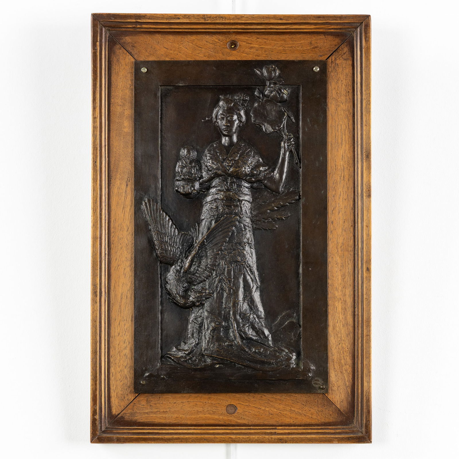 After Alexandre Falguire (1831-1900), 'Madame Chrysanthème', a Bas-Relief Plaque, Patinated Bronze. (1 of 6)