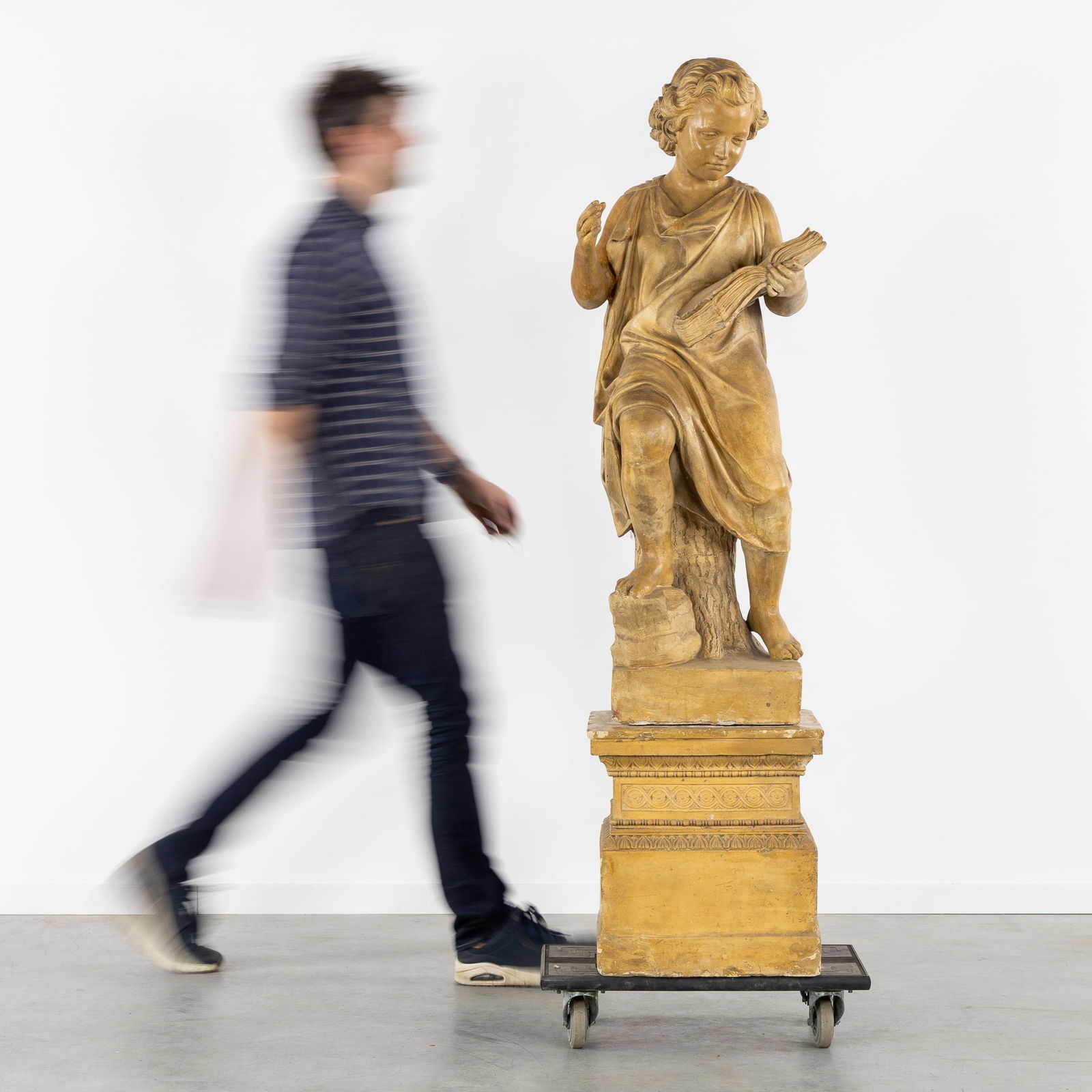 A Large Antique Terracotta Statue of a 'Reading Boy', mounted on a Terracotta Base, Neoclassical. (1 of 11)
