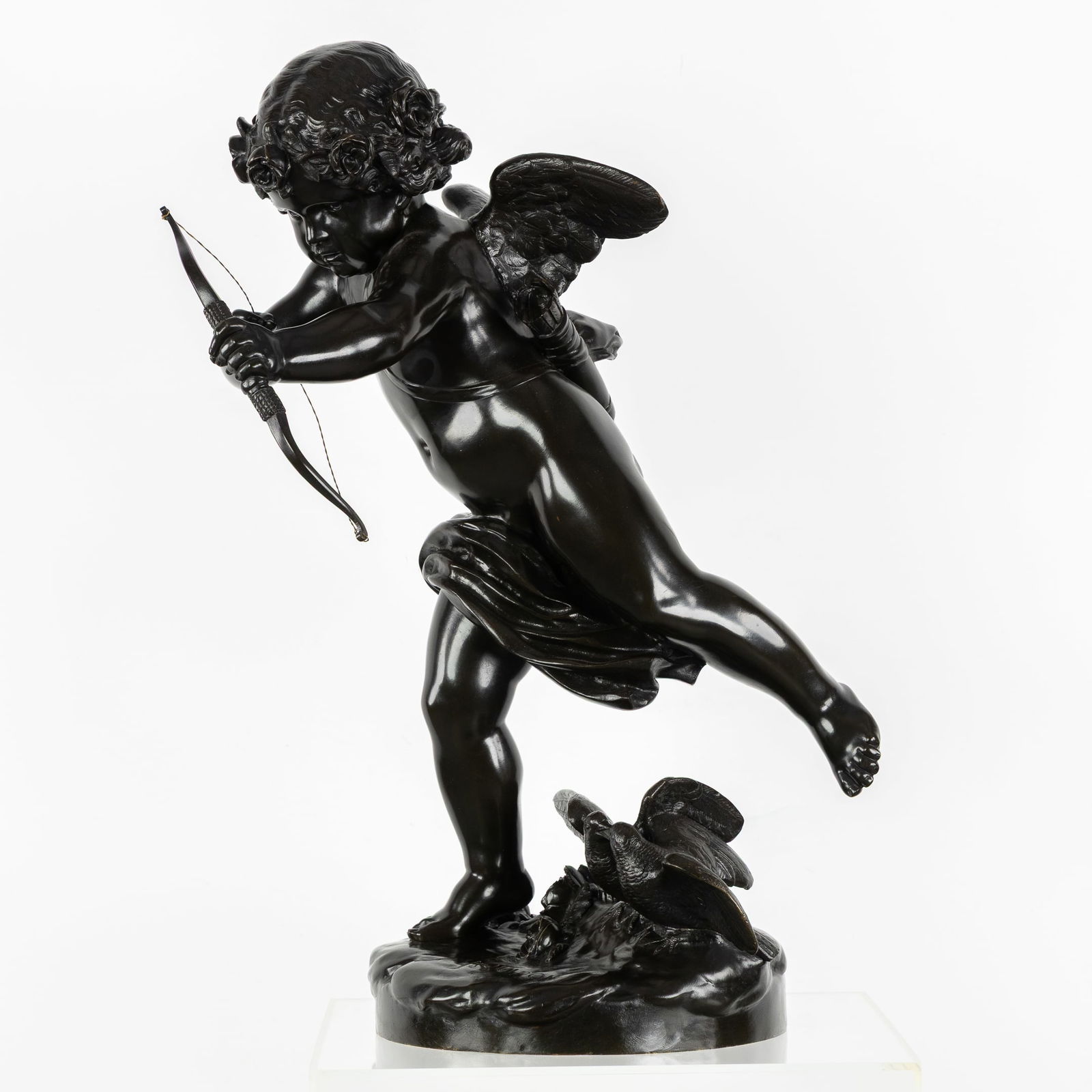 Jean Antoine Houdon (1741-1828) 'Cupid', patinated bronze. (1 of 10)