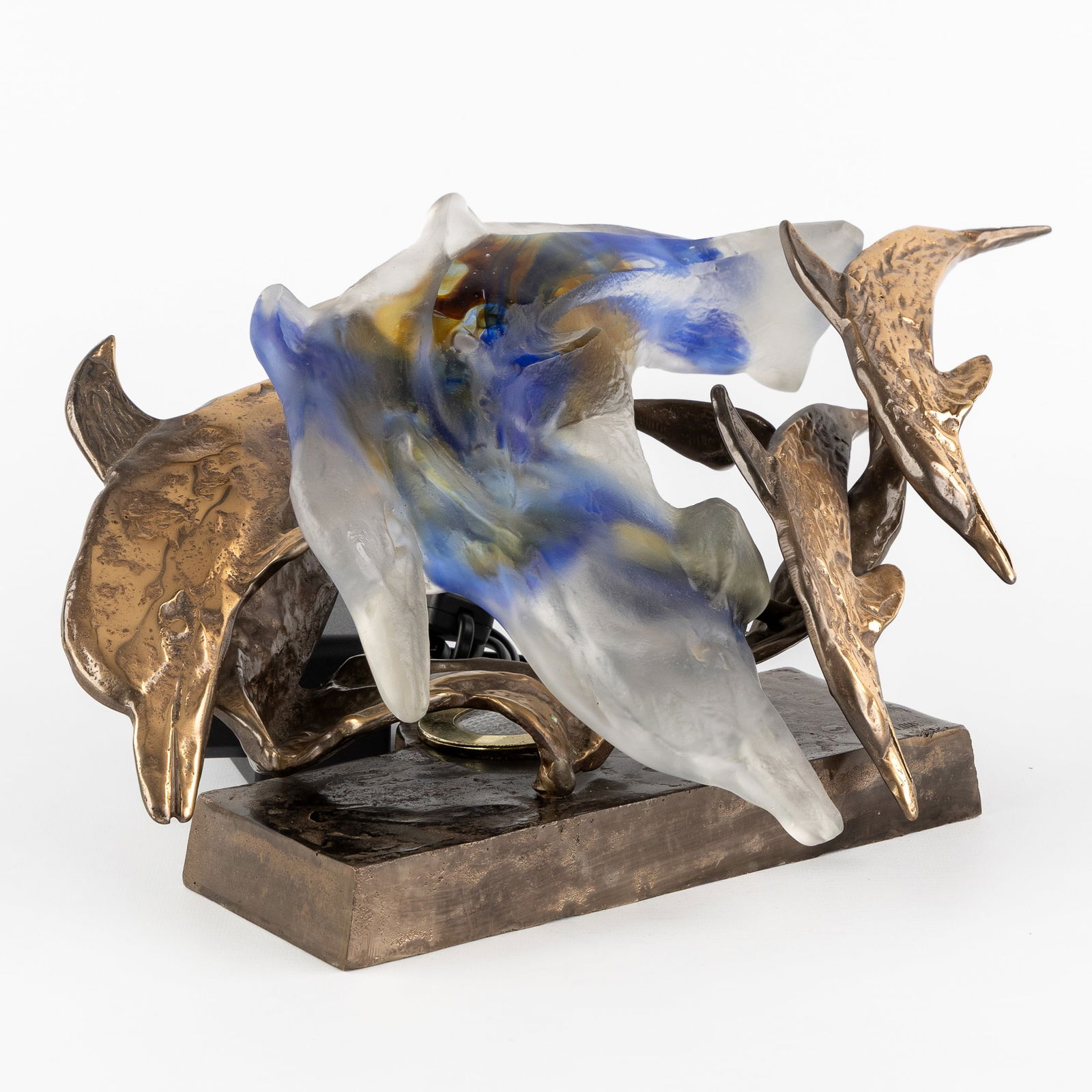 Yves Lohé (1947) 'Dolphins', Patinated Bronze and Pate de Verre. (1 of 9)