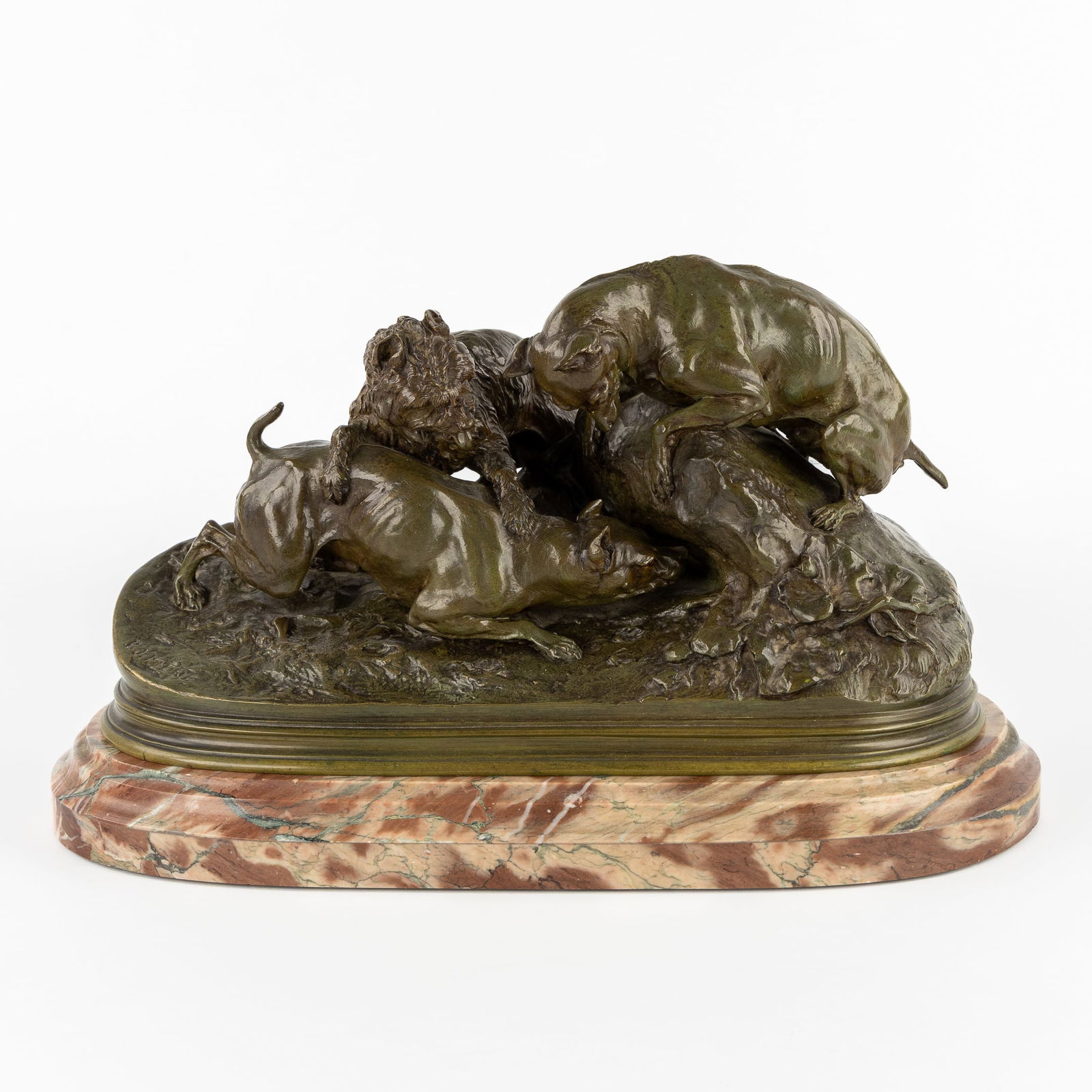 Pierre Jules Mène (1810-1879) 'Trois Chiens au Terrier - Chasse au Lapin', patinated bronze, 19th (1 of 9)