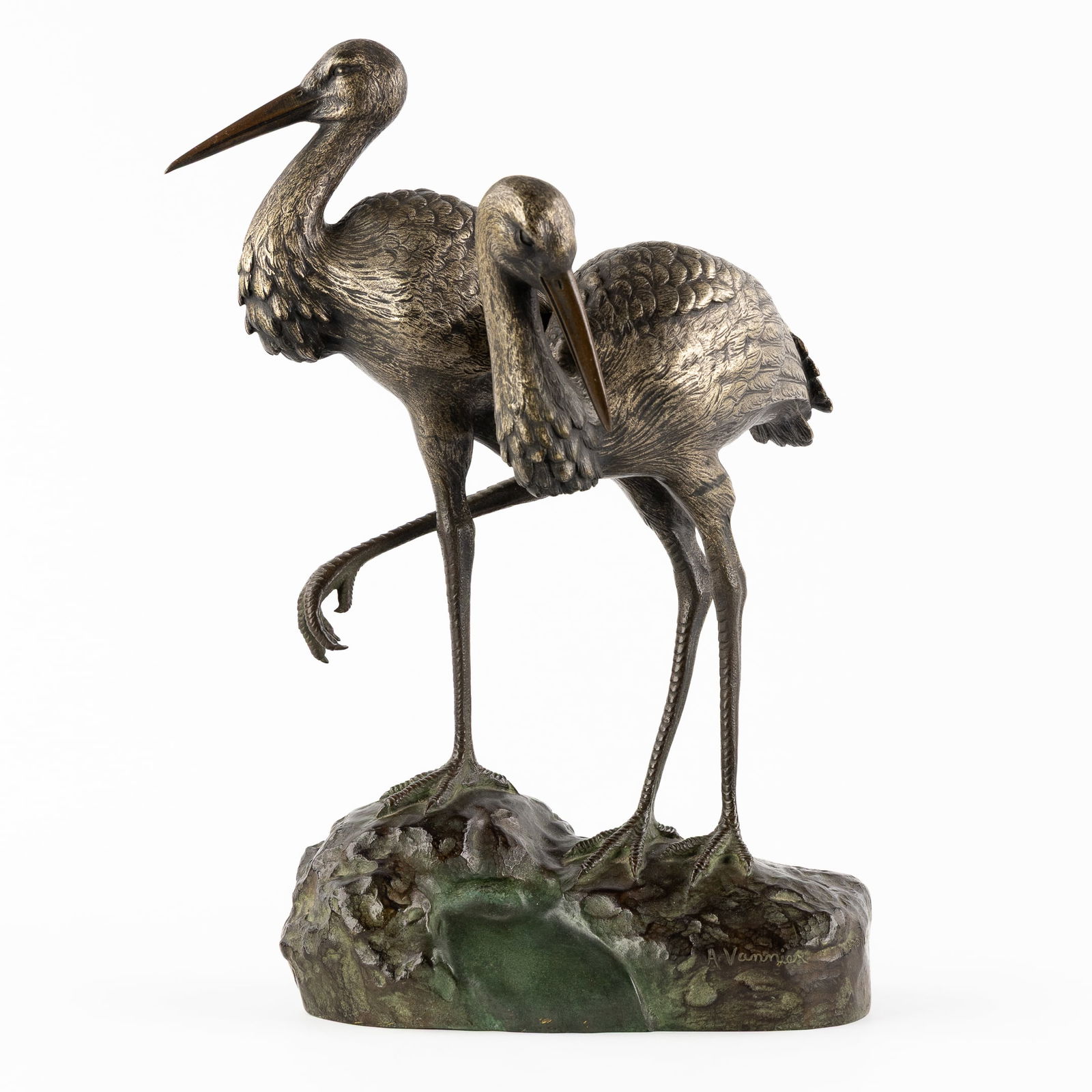 A. Vannier (XX) 'Two Storks', patinated bronze. (1 of 11)