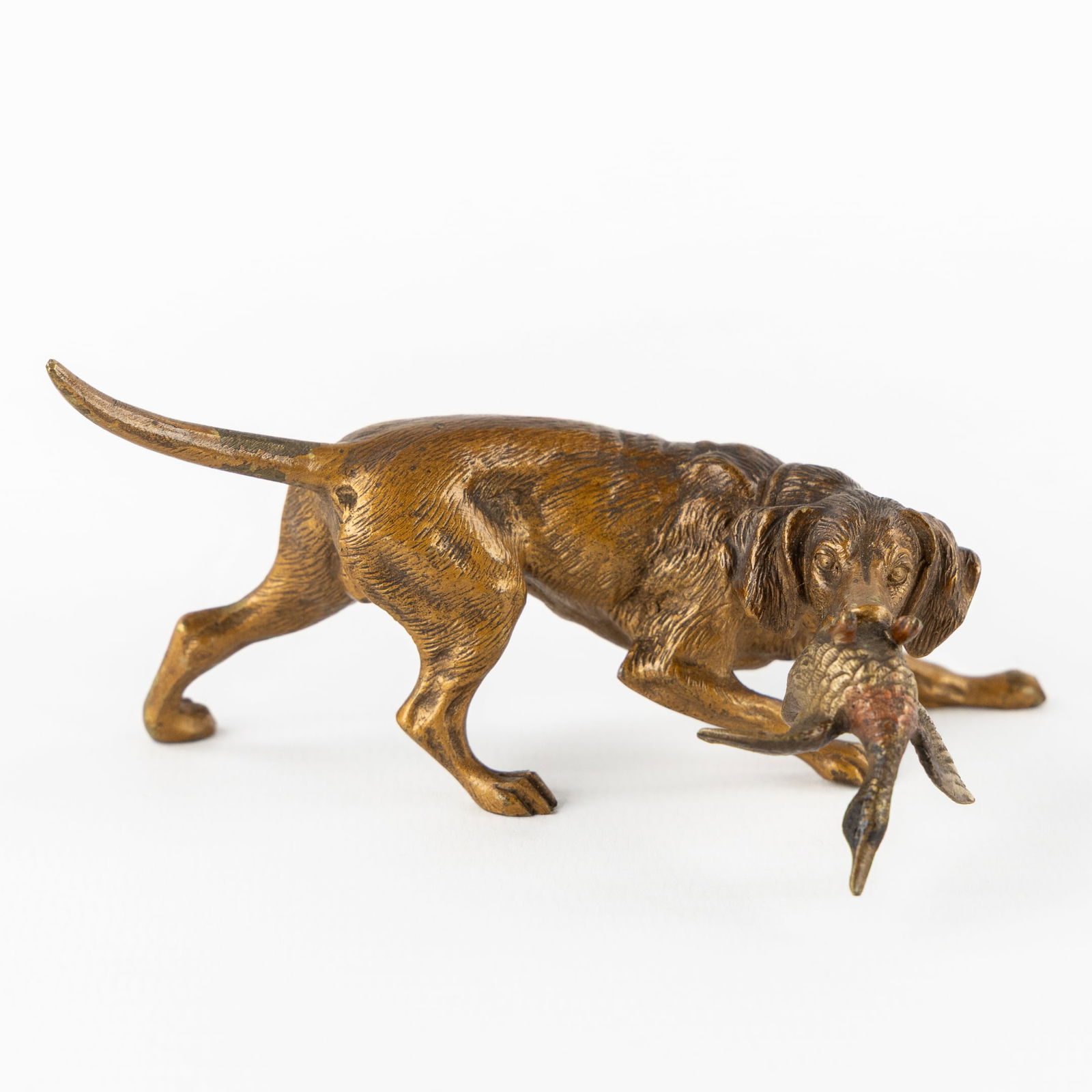 Franz Bergmann (1861-1936) (Attr.) 'Hunting Dog with Duck', Cold Patinated Bronze. Circa 1900. (1 of 6)