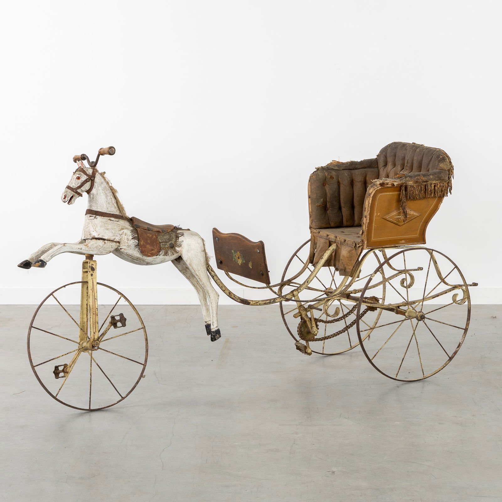 An Antique Tricycle or Horse-Drawn Bicycle with a Team, Wood and Metal, 19th C. (1 of 9)