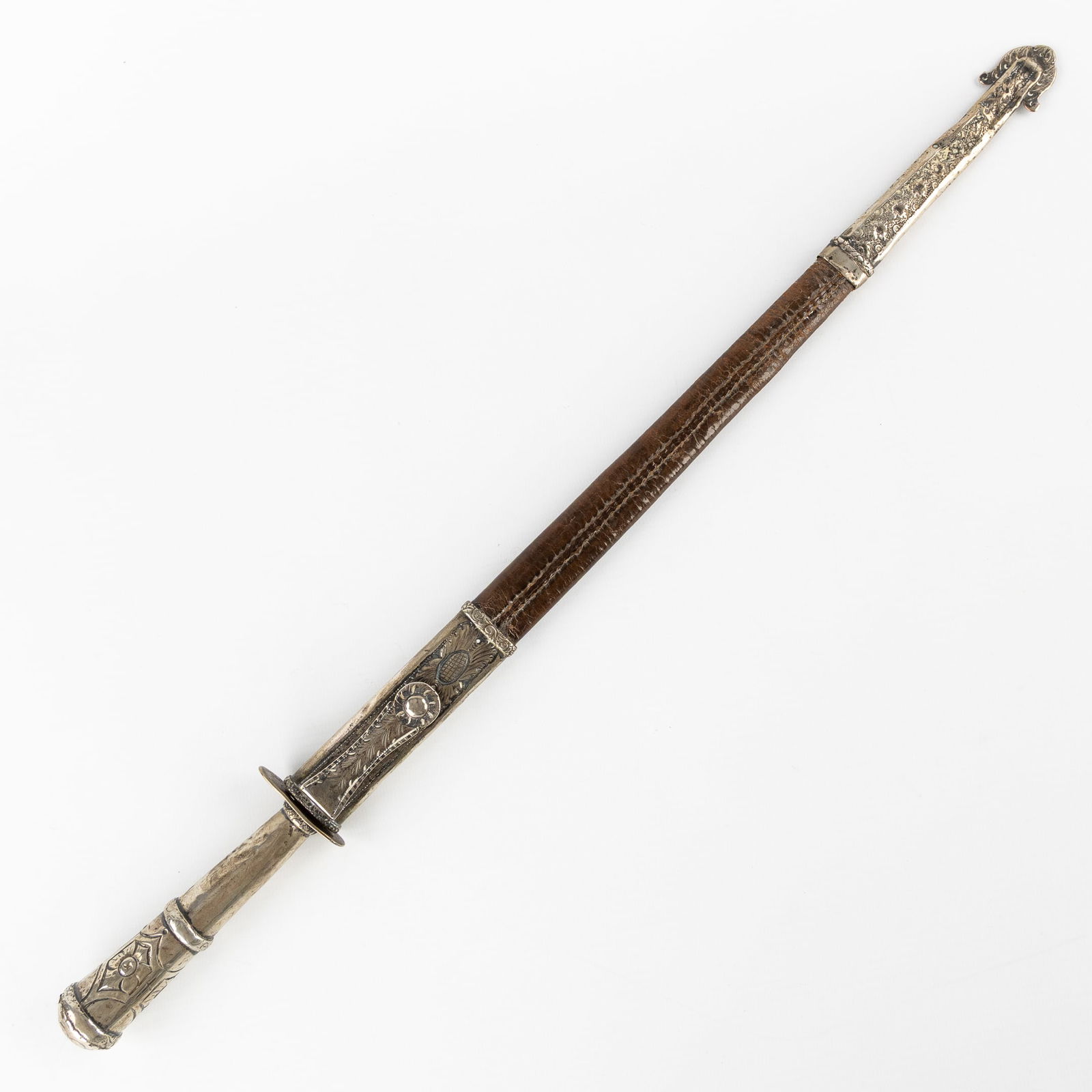 An Antique Caronero Gaucho Dagger, Silver-Plated Metal and Leather, Argentina, South America. (1 of 4)