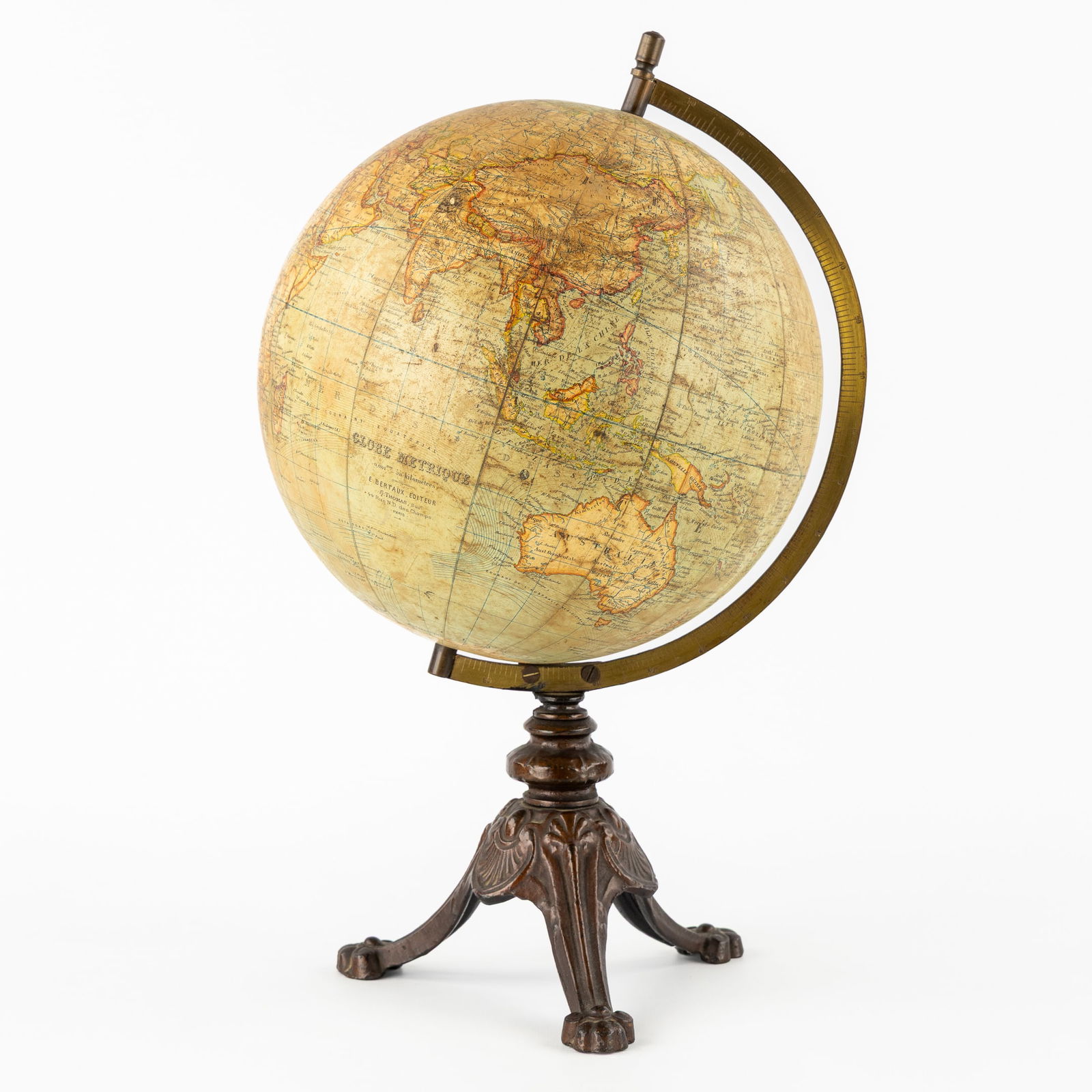 An Antique Globe on a Cast-Iron Base, 'Globe Metrique, E. Bertaux Editeur, G. Thomas Successeur.', (1 of 8)