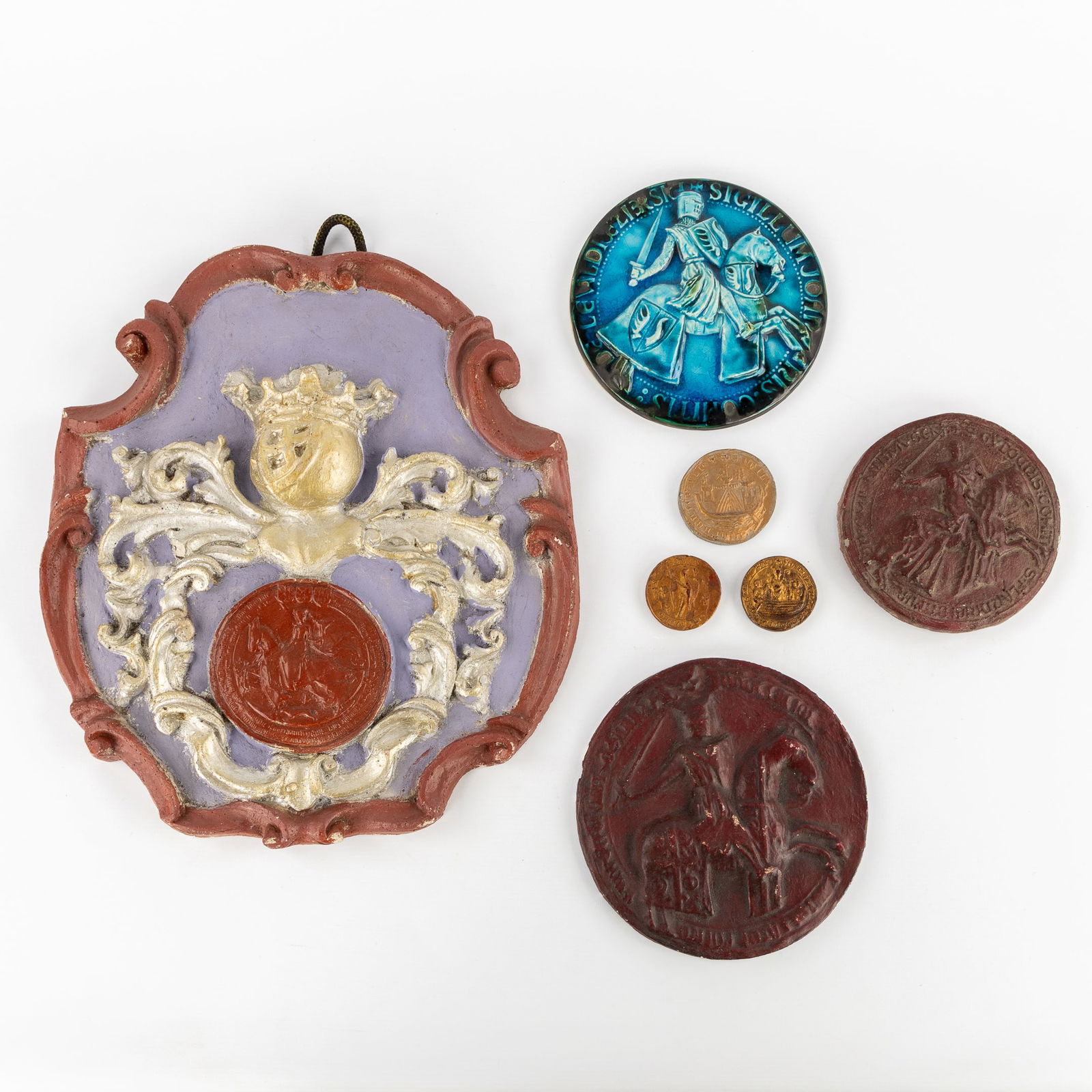 A Collection of Seven Decorative Patacons or Seals, Patinated Ceramics, Wax and Others. (1 of 8)