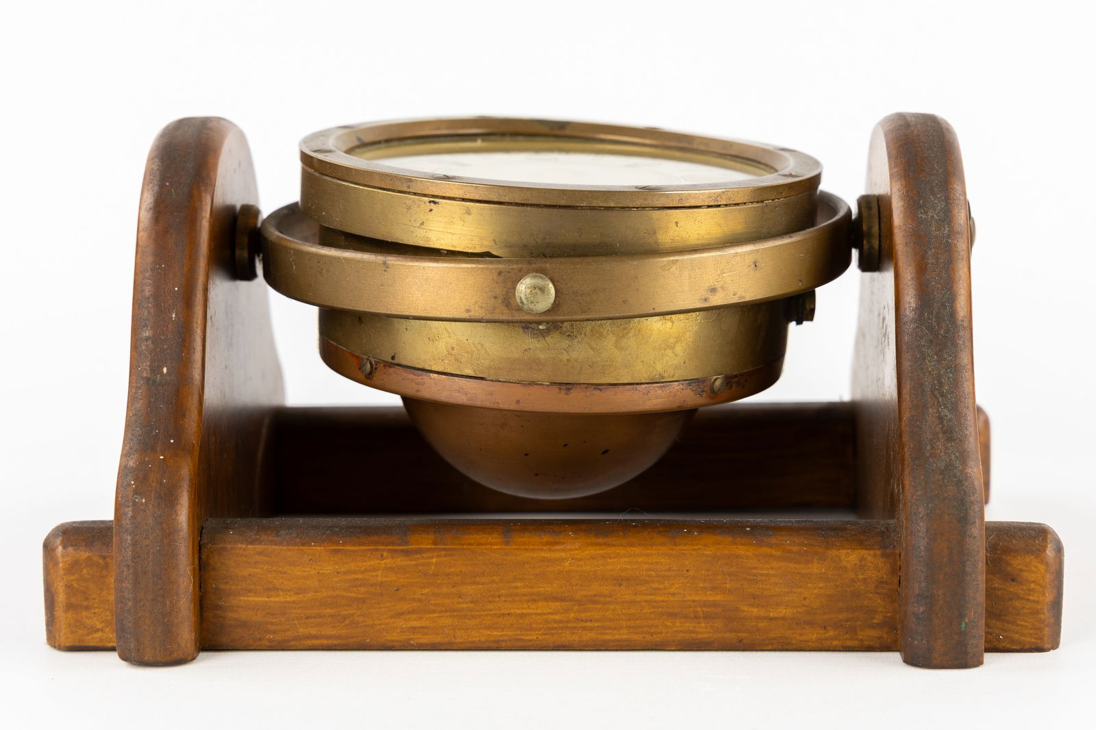 A Brass Ship's Compass, Charles Bianchetti & Cie, Marseille, mounted in a wooden table bracket. - 3