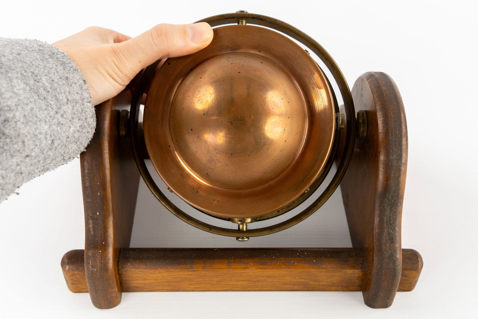 A Brass Ship's Compass, Charles Bianchetti & Cie, Marseille, mounted in a wooden table bracket. - 5