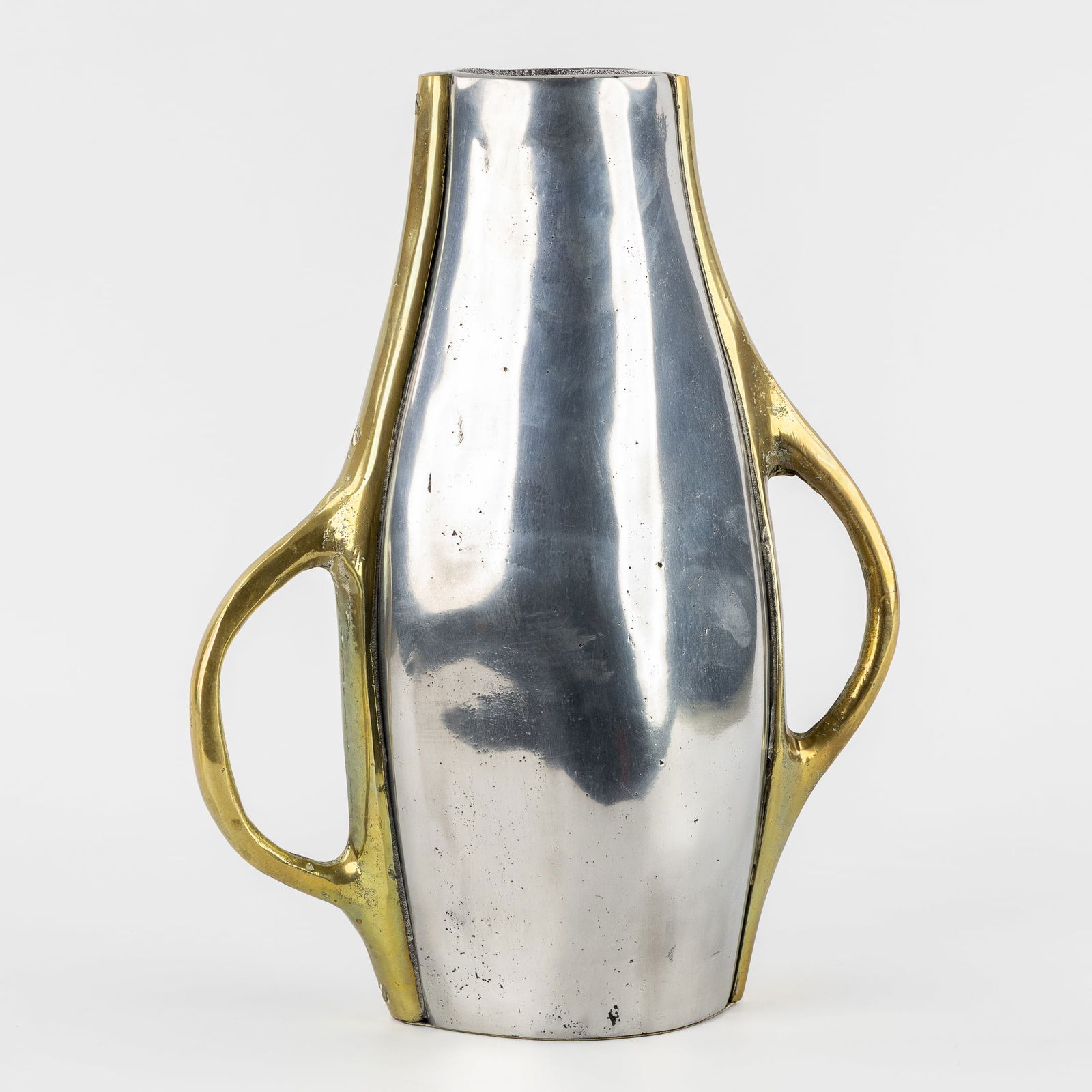 David Marshall (1942) 'Orquidea II Flower Vase', Cast Aluminum and Brass. Spain, circa 1980.: David Marshall (1942) 'Orquidea II Flower Vase', Cast Aluminum and Brass. Spain, circa 1980. Cast aluminum and brass.Marked at the bottom: 'David Marshall Disenos - Sevilla-Separa - Made in