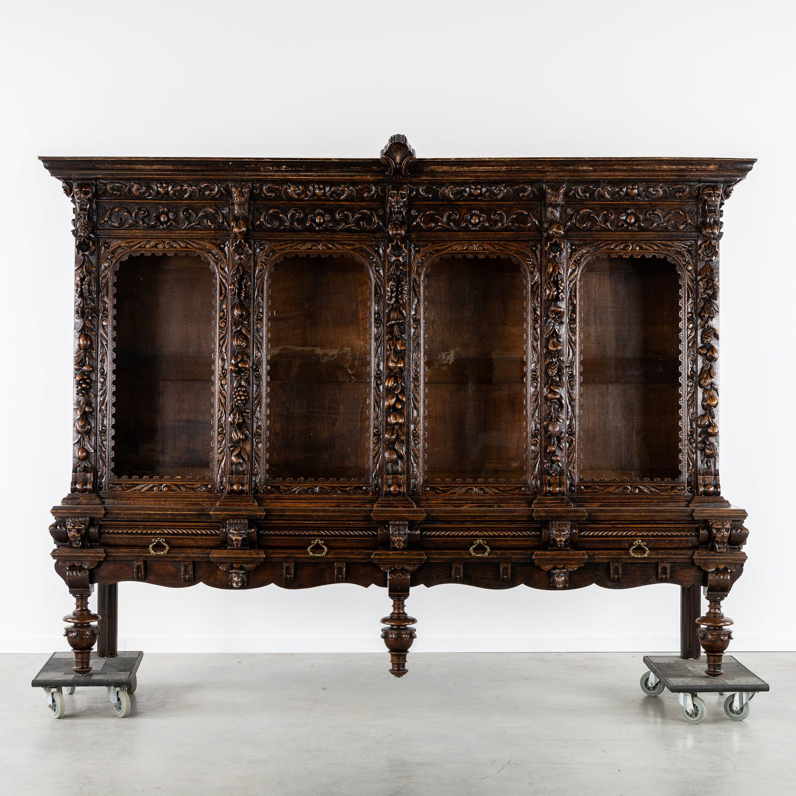 A Richly Sculptured Bookcase or Display Cabinet, with Lion Heads and Fruit Wreaths, Neo-Renaissance, (1 of 12)