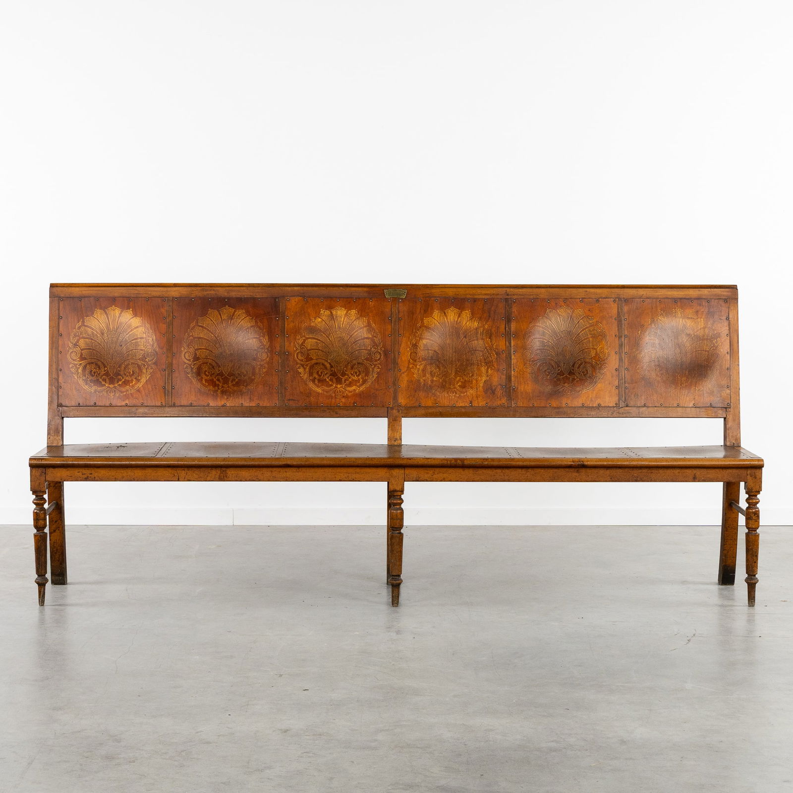 Fr. Vauconsant, An Antique Bistro Bench with Wood-Burned Decorations, France, circa 1920-1930. (1 of 9)