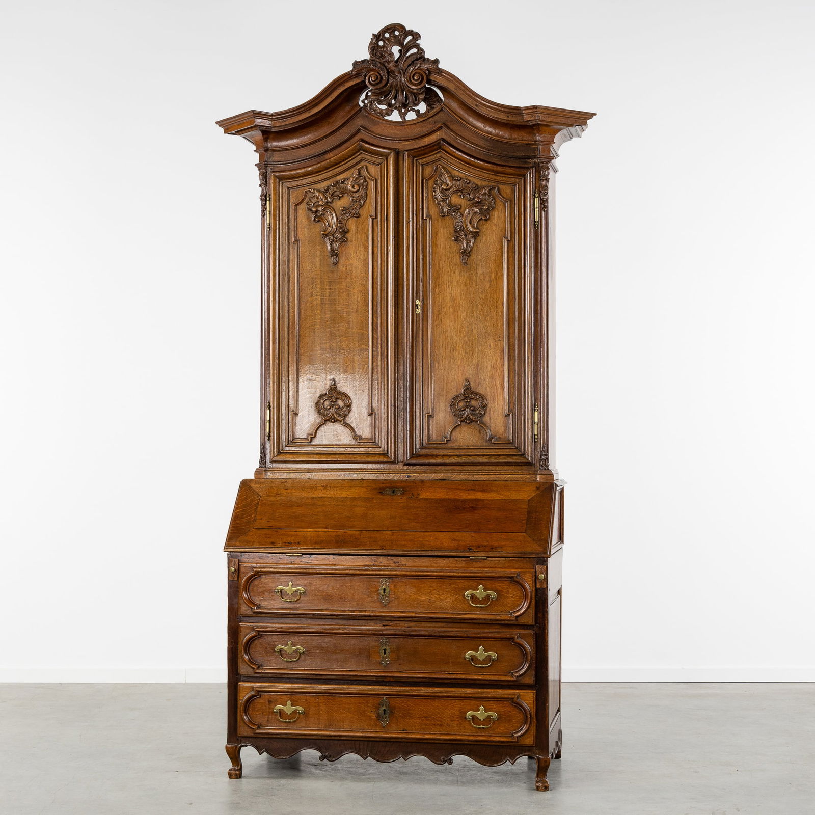 An Antique Namur Deux Corps Secretary Cabinet, Oak, Louis XV, 18th C. (1 of 8)