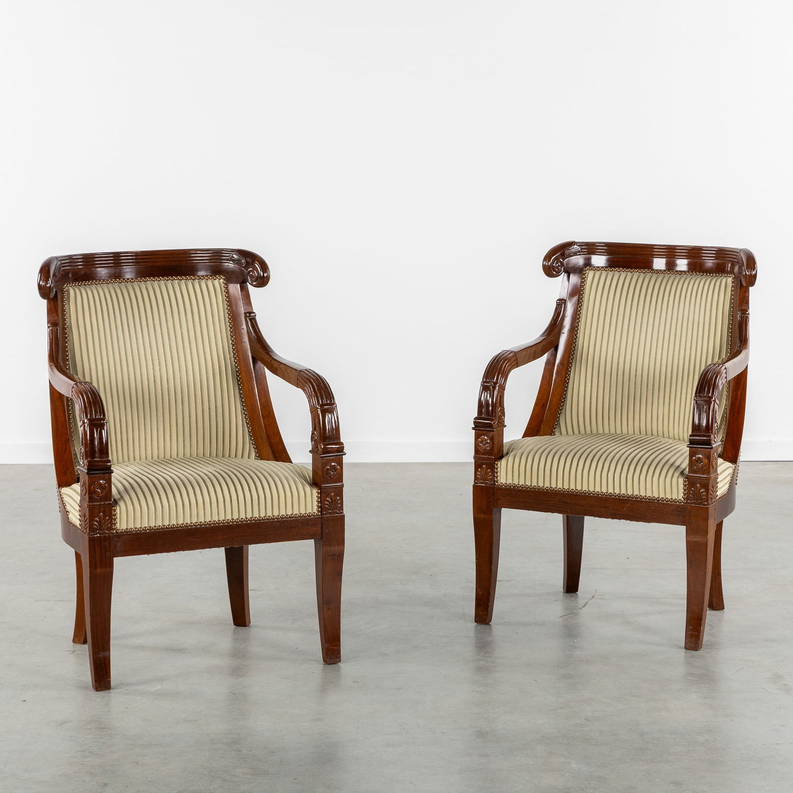 A Pair of Antique Armchairs, Mahogany, Charles X, Biedermeier, 19th C. (1 of 8)