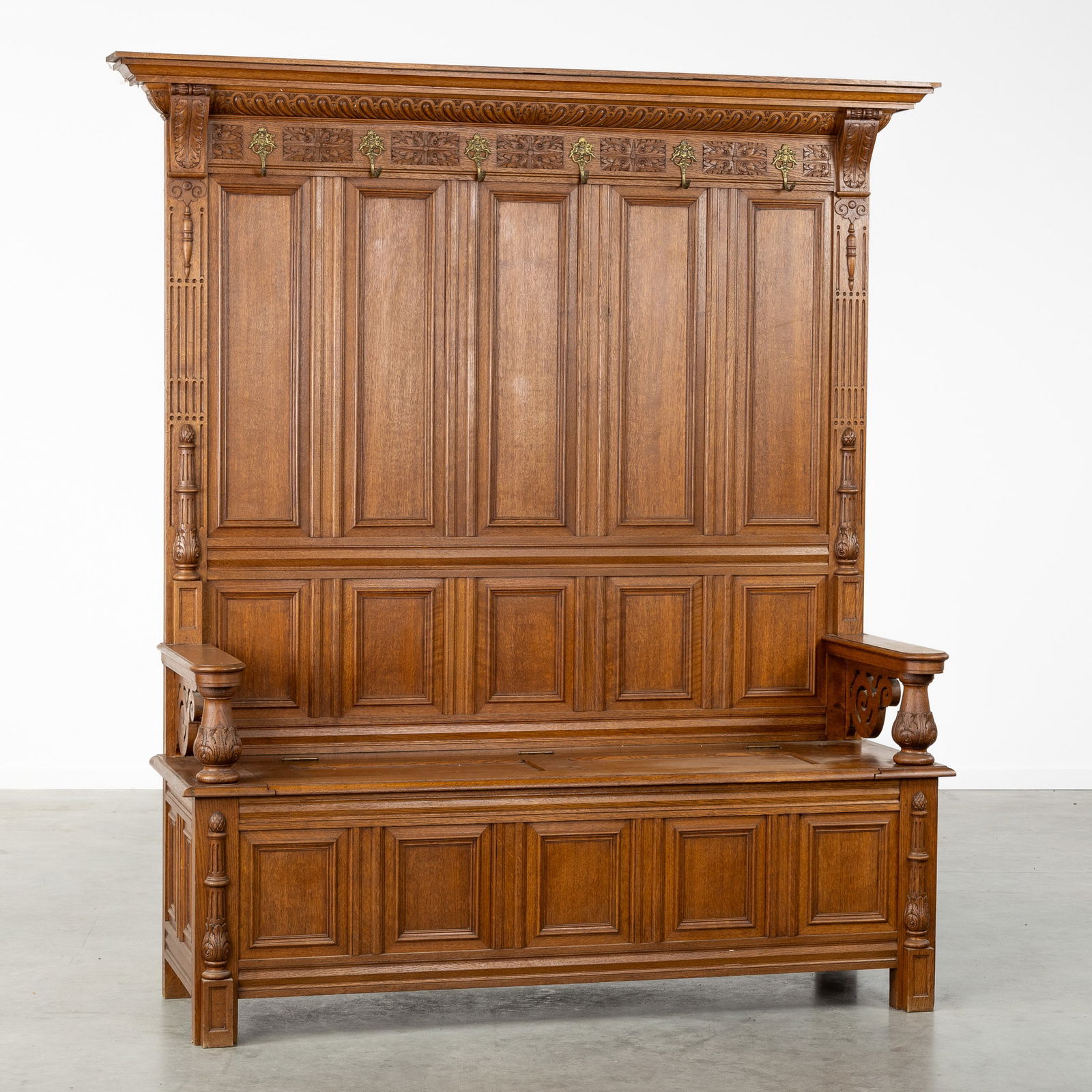 A Large Oak Hall Bench, Neo-Renaissance, 20th C. (1 of 9)