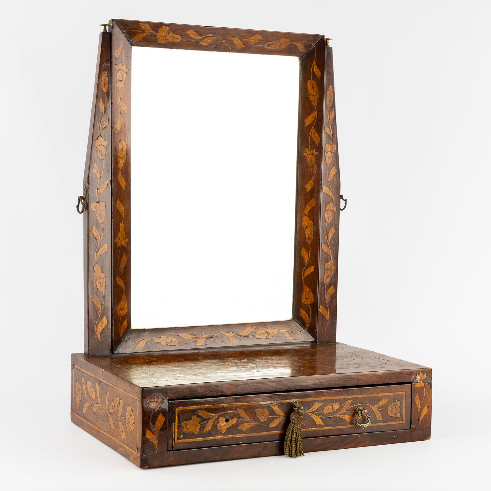An Antique Dutch Table mirror or Dressing mirror, Floral Marquetry, 19th C. (1 of 8)