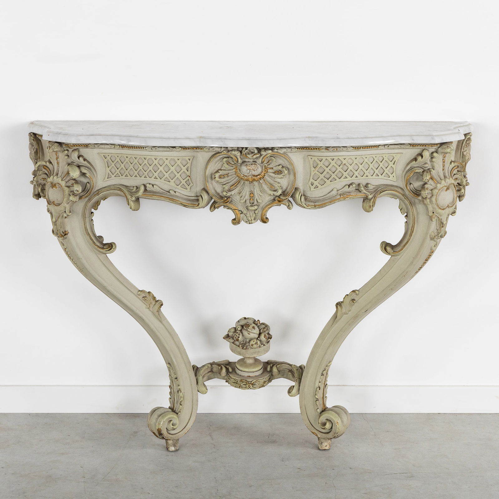 A Wood-Sculptured Console Table with a Marble Top, Louis XV style. 19th C. (1 of 6)