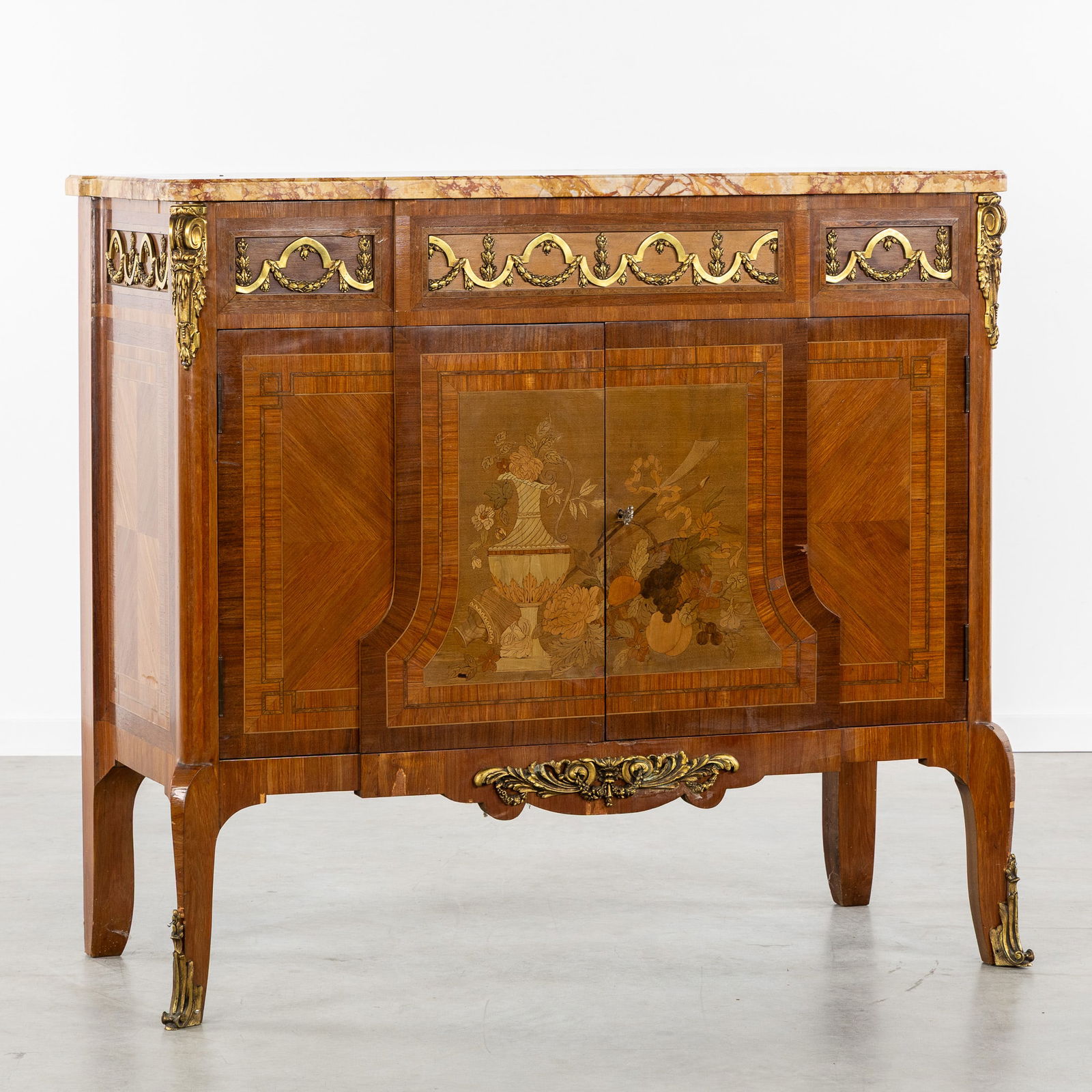 A Two-door Cabinet, Transition style, with Marquetry, Bronze Fittings, and Marble. (1 of 11)