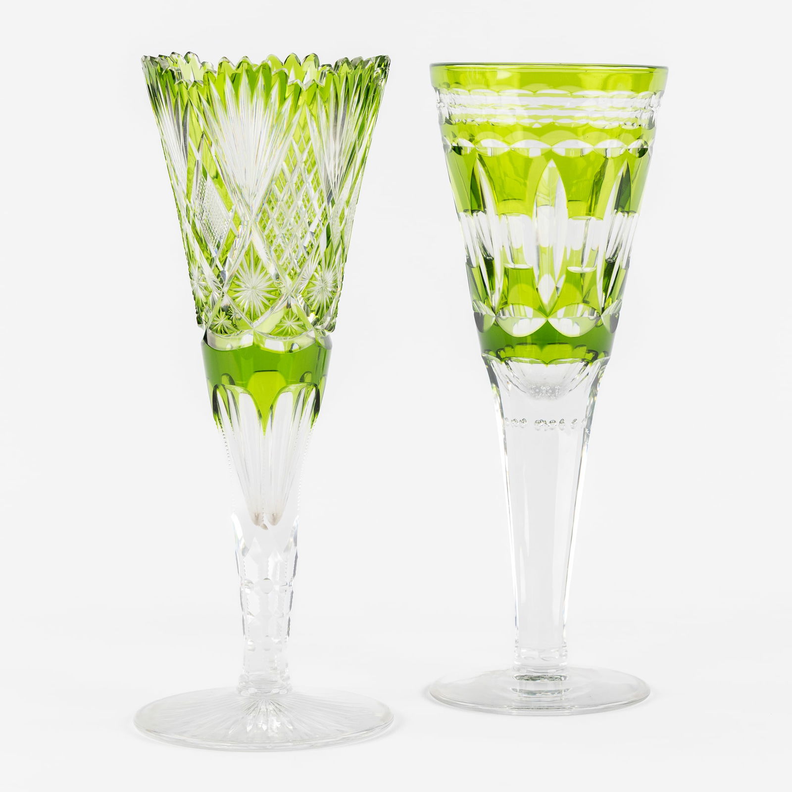 Val Saint Lambert, Hubert Fourage, two wedding vases, coloured and cut crystal. (1 of 5)