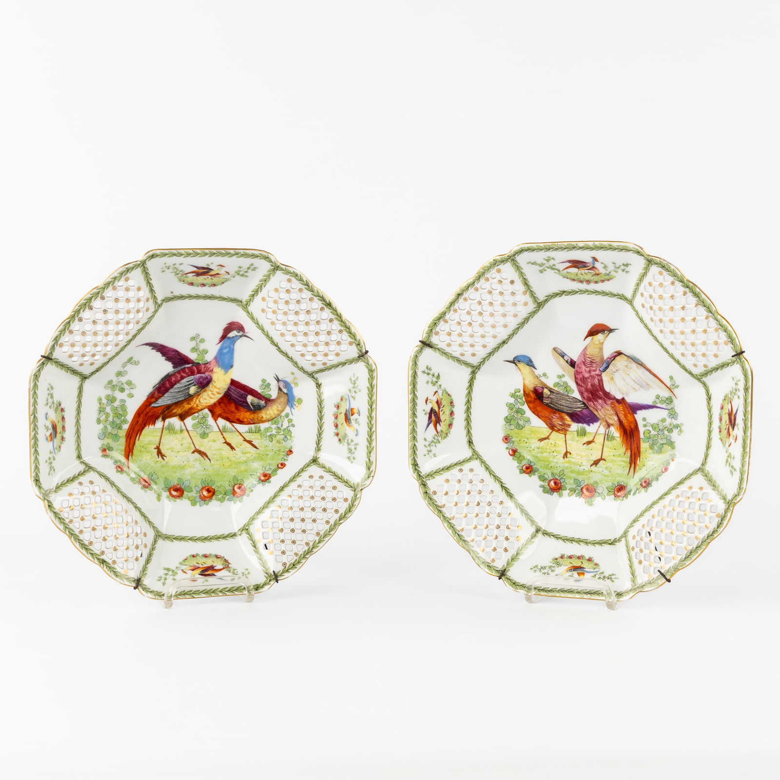 A Pair of Openworked Porcelain Plates, Decorated with Pheasants, 20th C. (1 of 5)