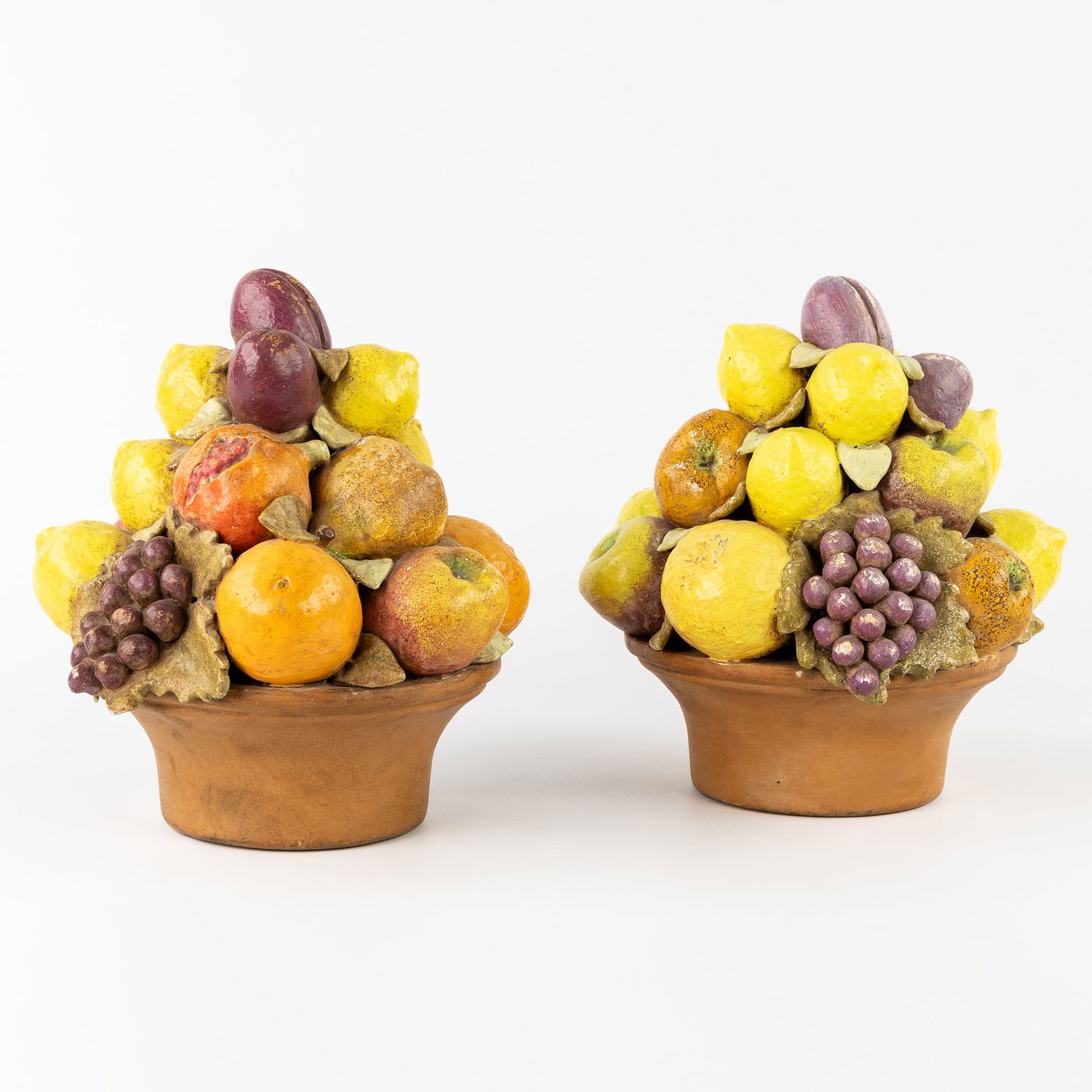 A Pair of Italian 'Faux Fruits' Bowls or Fruit Baskets, Patinated Terracotta, Italy, 20th C. (1 of 7)