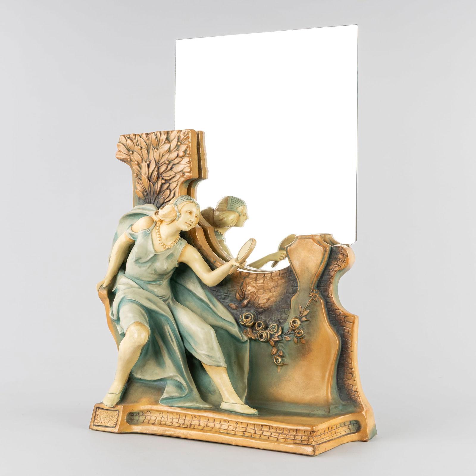 Theodore Khuen (1860-1922) A Table Mirror, for Biela Bodenbach, Glazed terracotta, Art Nouveau, (1 of 8)