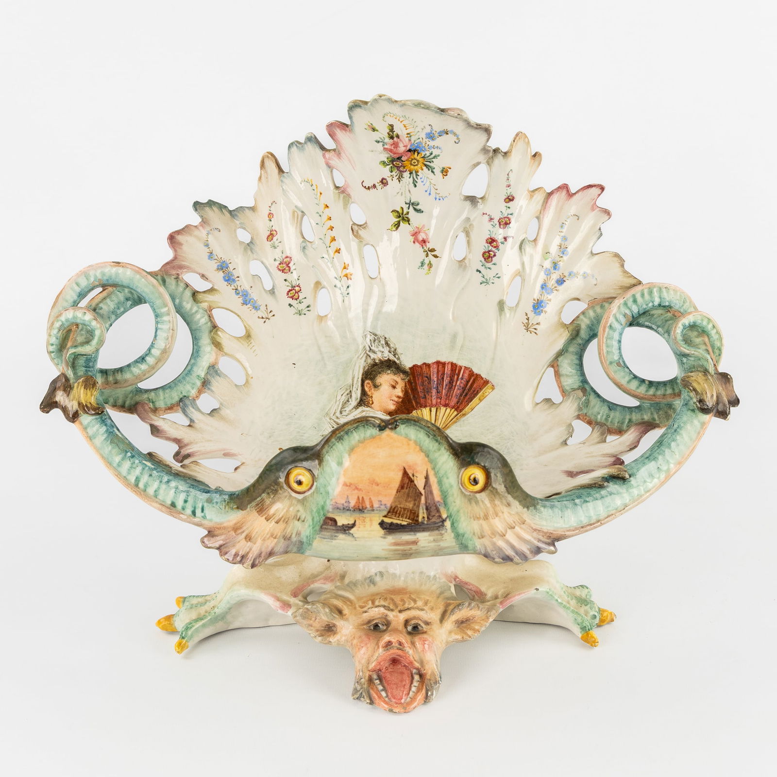 Raffaele Passarin (1872-1911) A Decorative Bowl with Fish, Rococo Style, Polychrome Ceramic, Italy, (1 of 11)