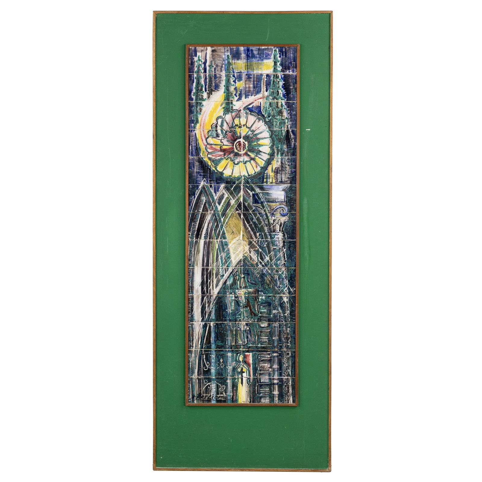 A Modernist Tile Tableau, 'Notre Dame', signed E. Mercier. (1 of 9)