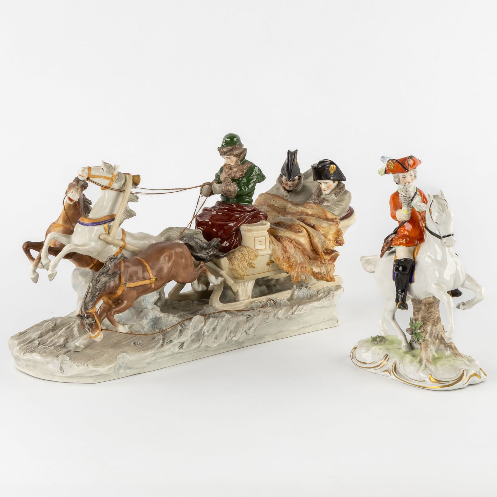 Scheibe Alsbach, A Porcelain Group 'Napoleon's Flight from Russia' and a 'Falconer', Germany, 20th (1 of 13)