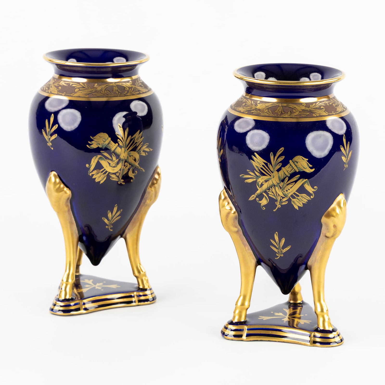 Jaget et Pinon, A Pair of Cobalt Blue Glazed Vases, Empire Style, France. First half of the 20th C. (1 of 8)
