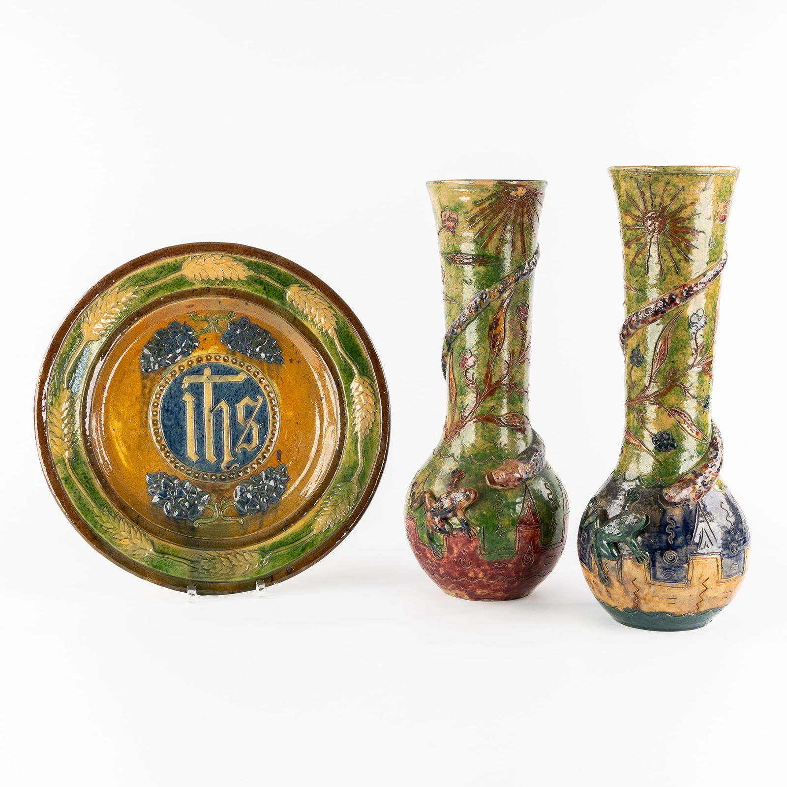 Flemish Pottery, Two vases and a Plate, Bredene and Torhout, Circa 1915-1920. (1 of 10)