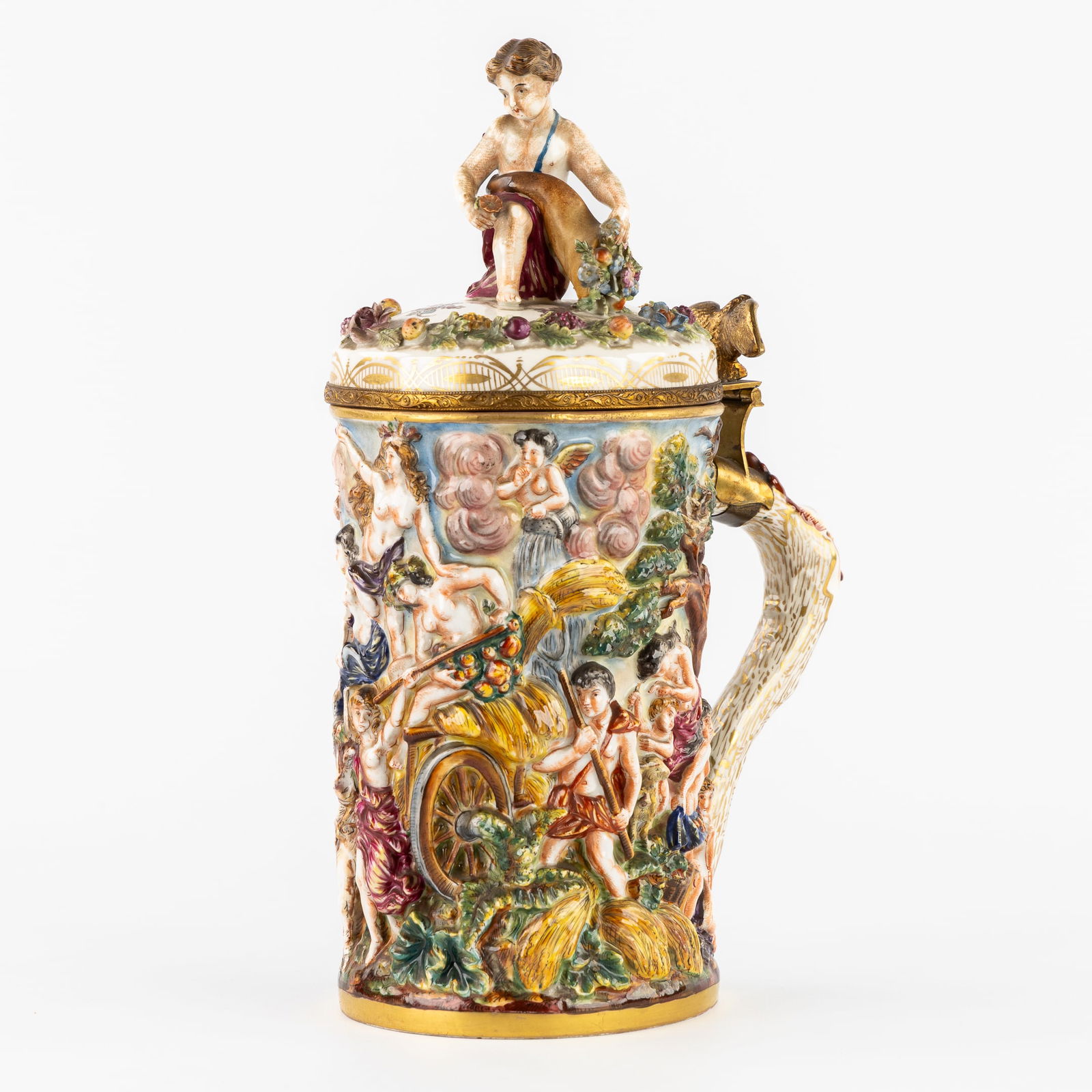 Capodimonte, A Large Beer Mug or Tankard, Polychrome Porcelain and brass, circa 1900. (1 of 11)