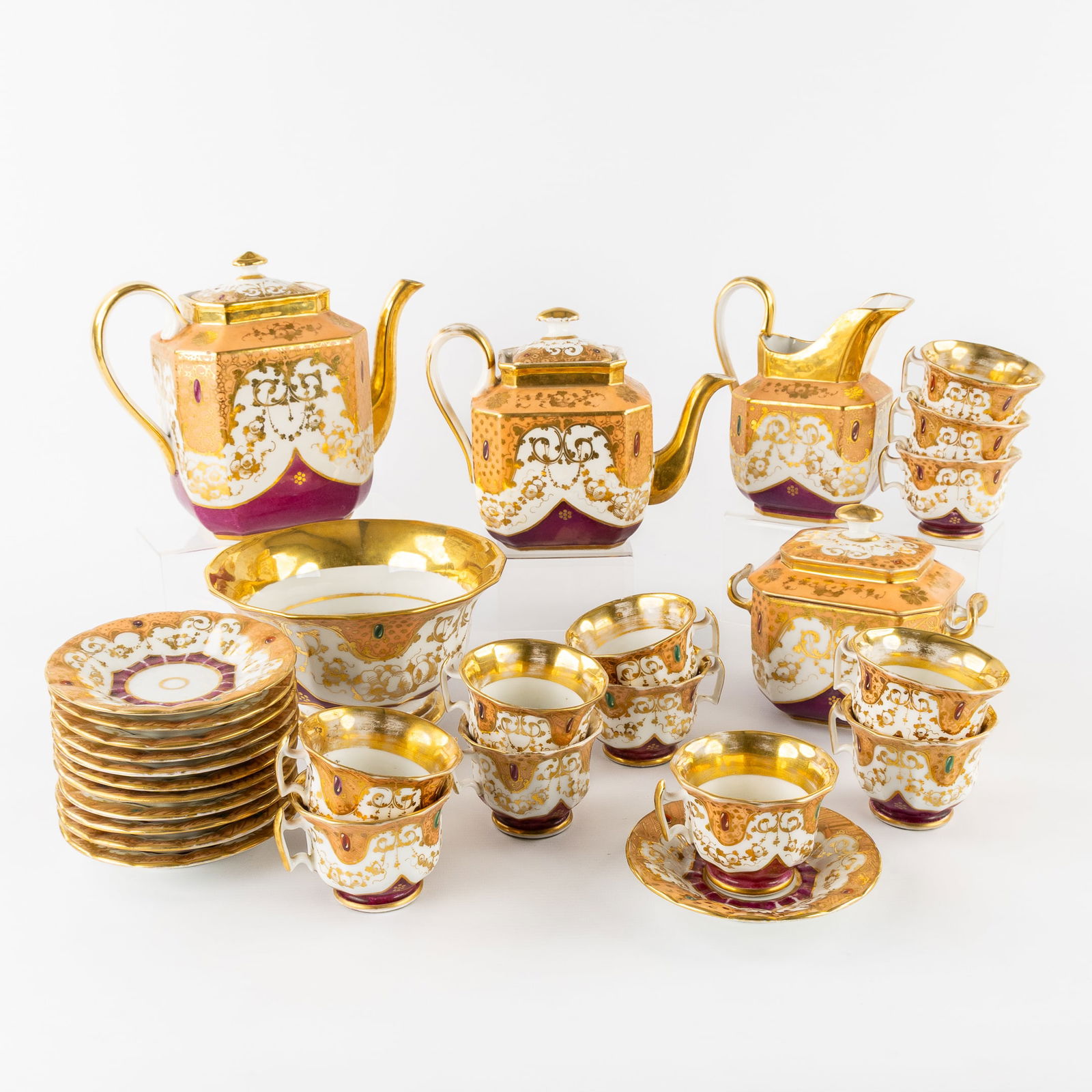 An Elaborate Coffee and Tea Set, Polychrome and Gilded Porcelain, Rococo style, Vieux (1 of 18)
