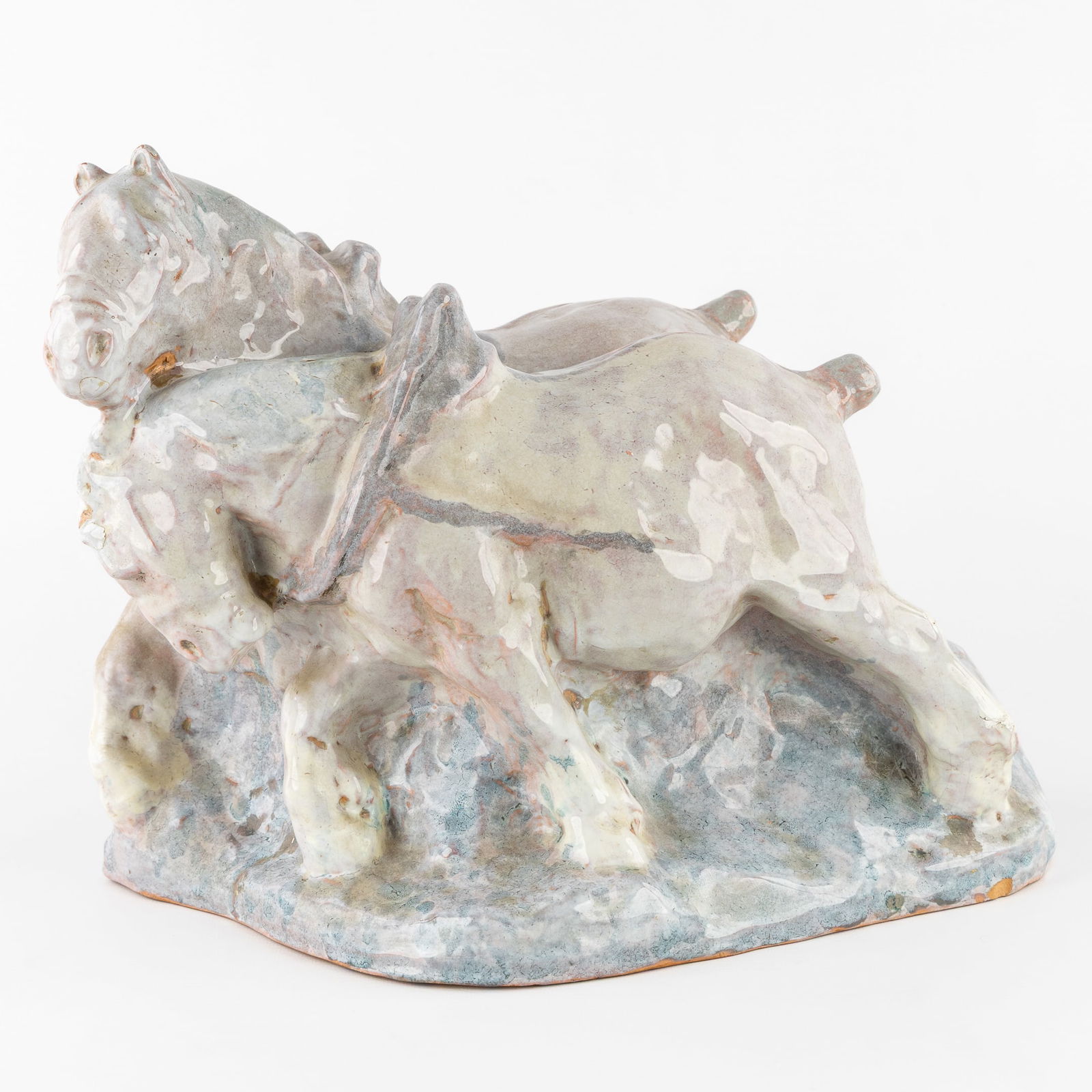 Domien Ingels (1881-1946) 'Two Farm Horses', glazed terracotta. (1 of 11)