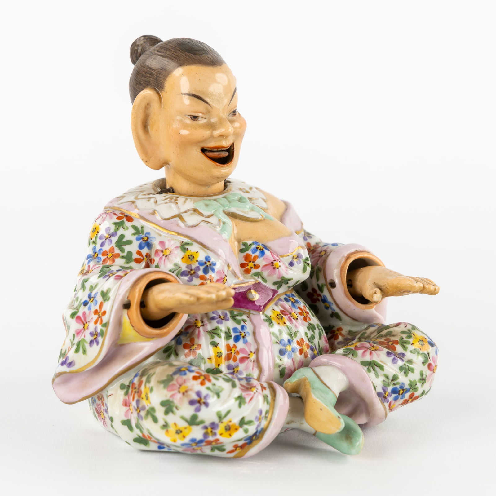 Rudolstadt, A Rocking 'Pagoda', after Johann Joachim Kandler (Meissen), polychrome porcelain,: Rudolstadt, A Rocking 'Pagoda', after Johann Joachim Kandler (Meissen), polychrome porcelain, Germany, 20th century. Polychrome glazed porcelain. A rocking 'pagoda', with a nodding head and moving han