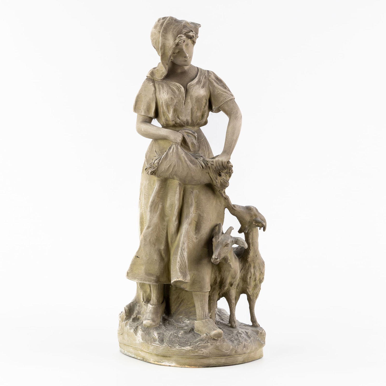 Richard Aurili (1864-1943) 'Young Lady with Two Goats' terracotta. (1 of 9)
