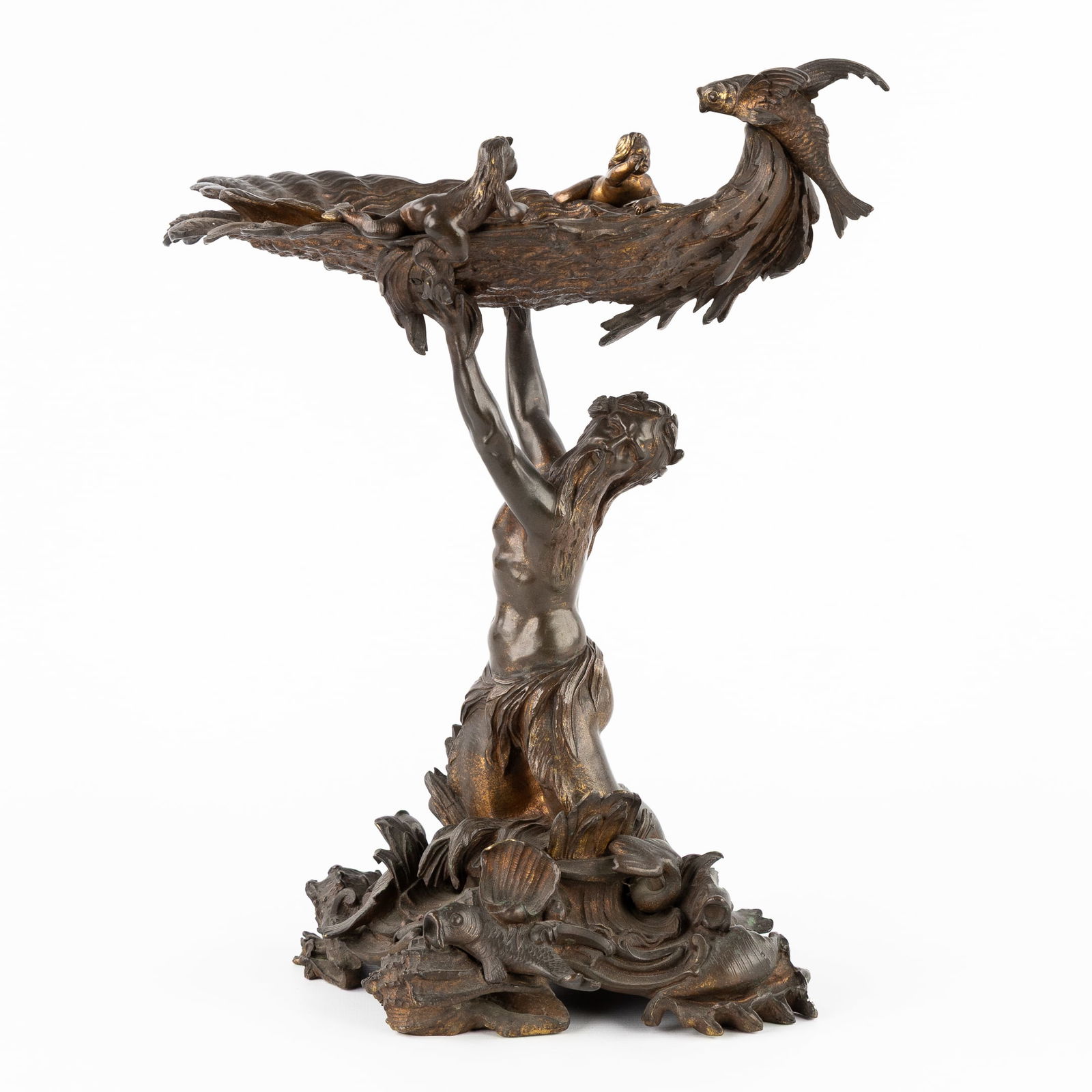 A Centerpiece or Tazza, Decorated with Neptune, Fish, and Sea Nymphs. Patinated bronze, Louis XV (1 of 12)